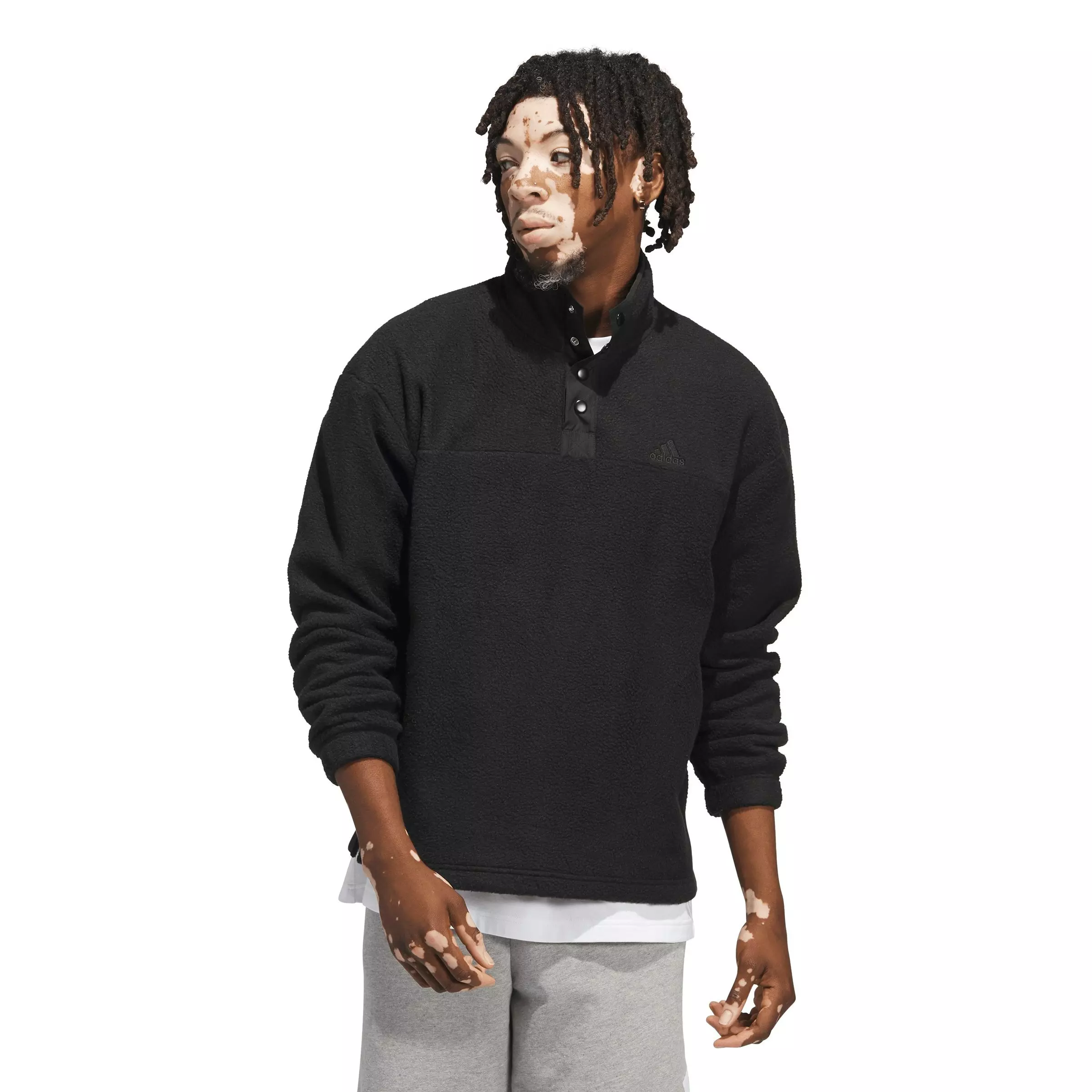 adidas Men's Sportswear Polar Fleece Pullover -Black - BLACK