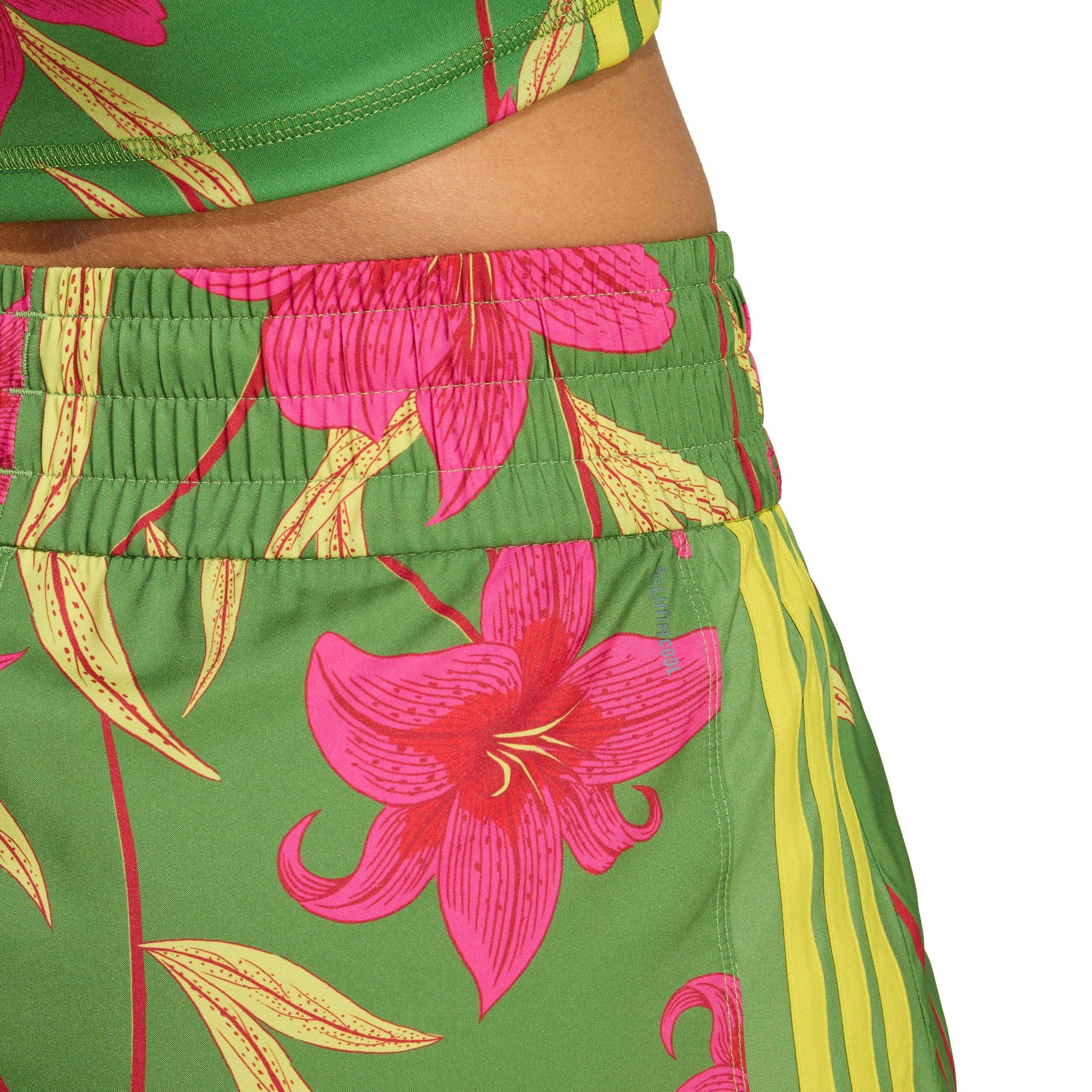 adidas Women's x FARM Rio Pacer Shorts - Green/Pink/Yellow - GREEN/PINK/YELLOW Thumbnail View 4