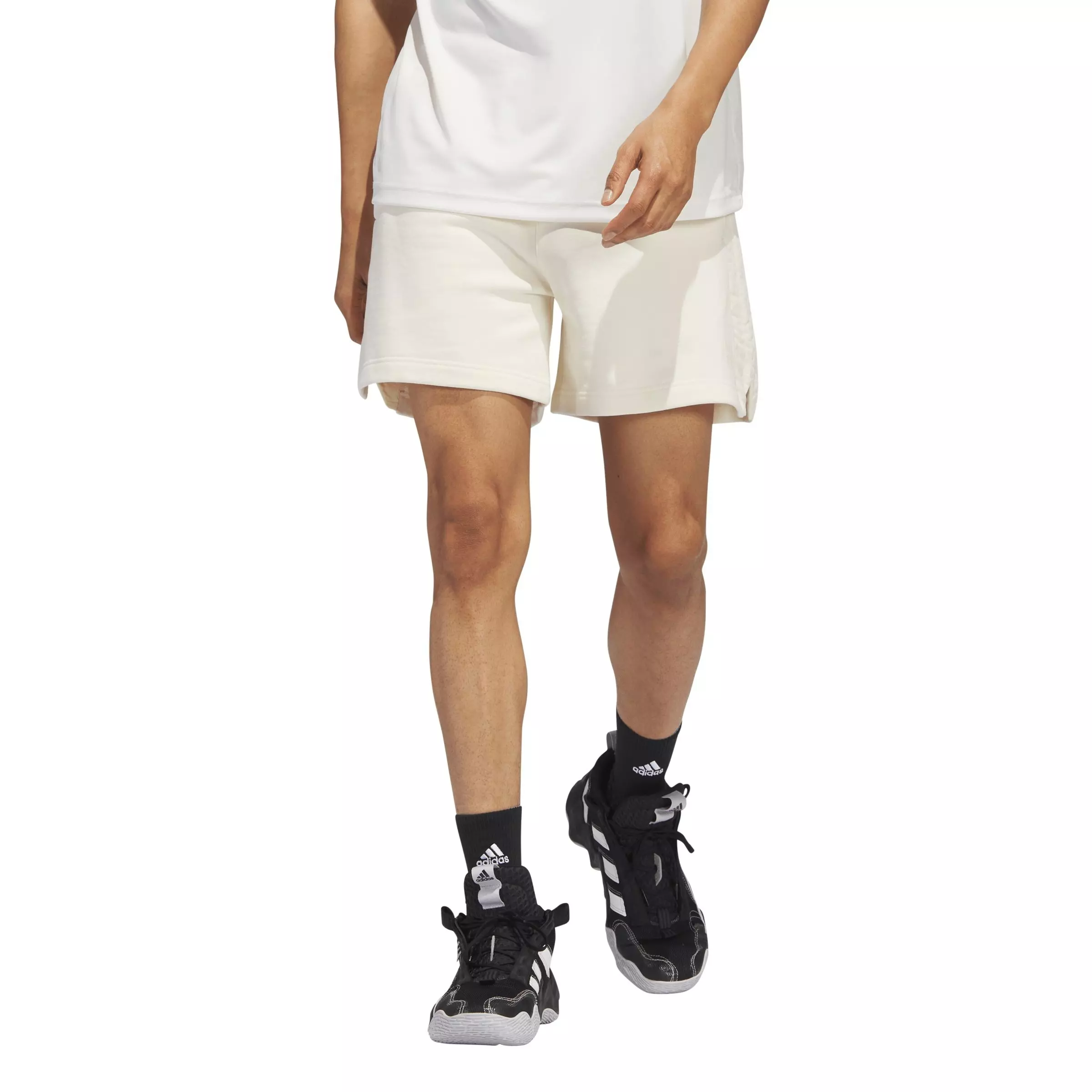 adidas Men's Harden Quilted Basketball Shorts -Cream White - CREAM WHITE