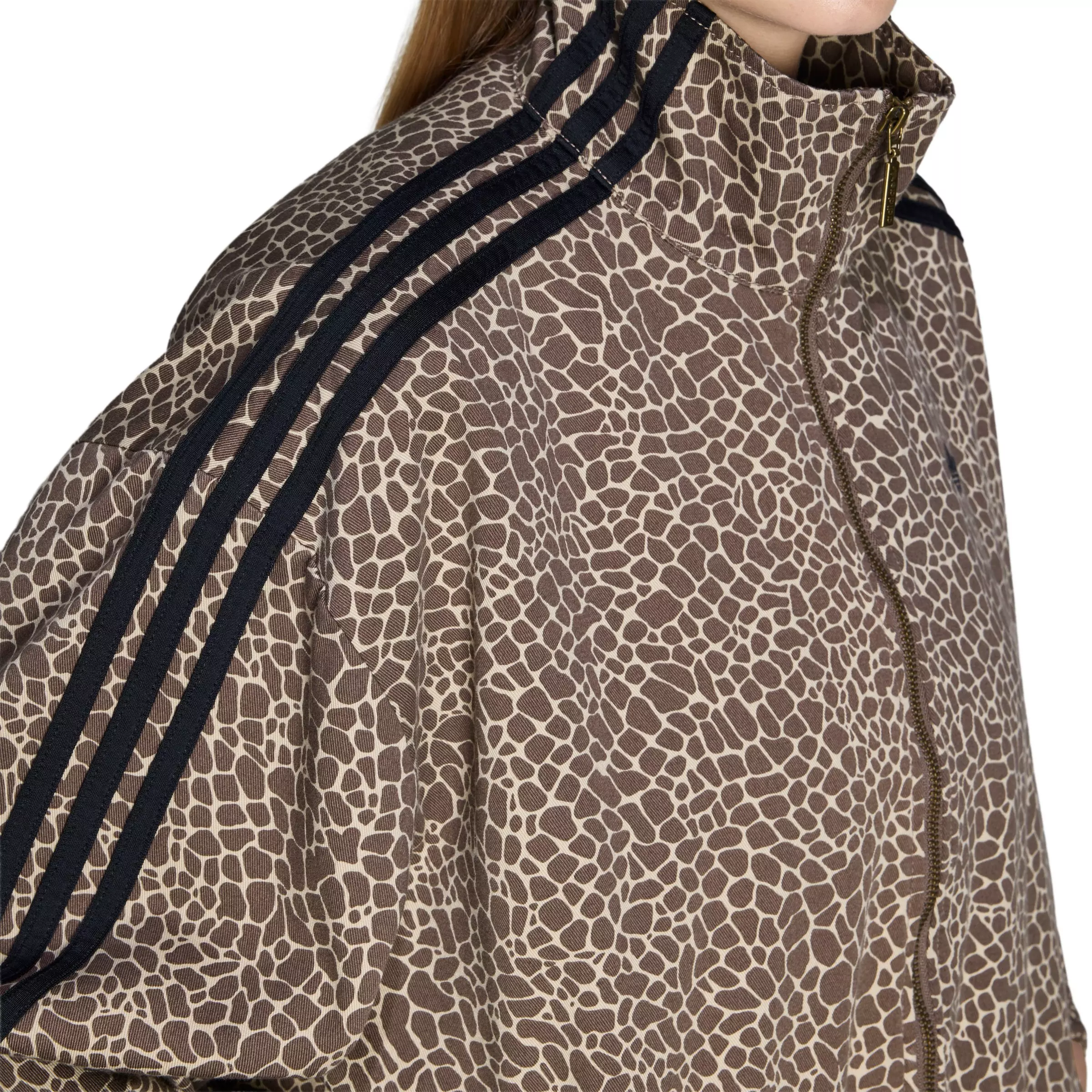 adidas Originals Women's Firebird Oversized AOP Denim Jacket - Brown/Black - GREEN/BROWN