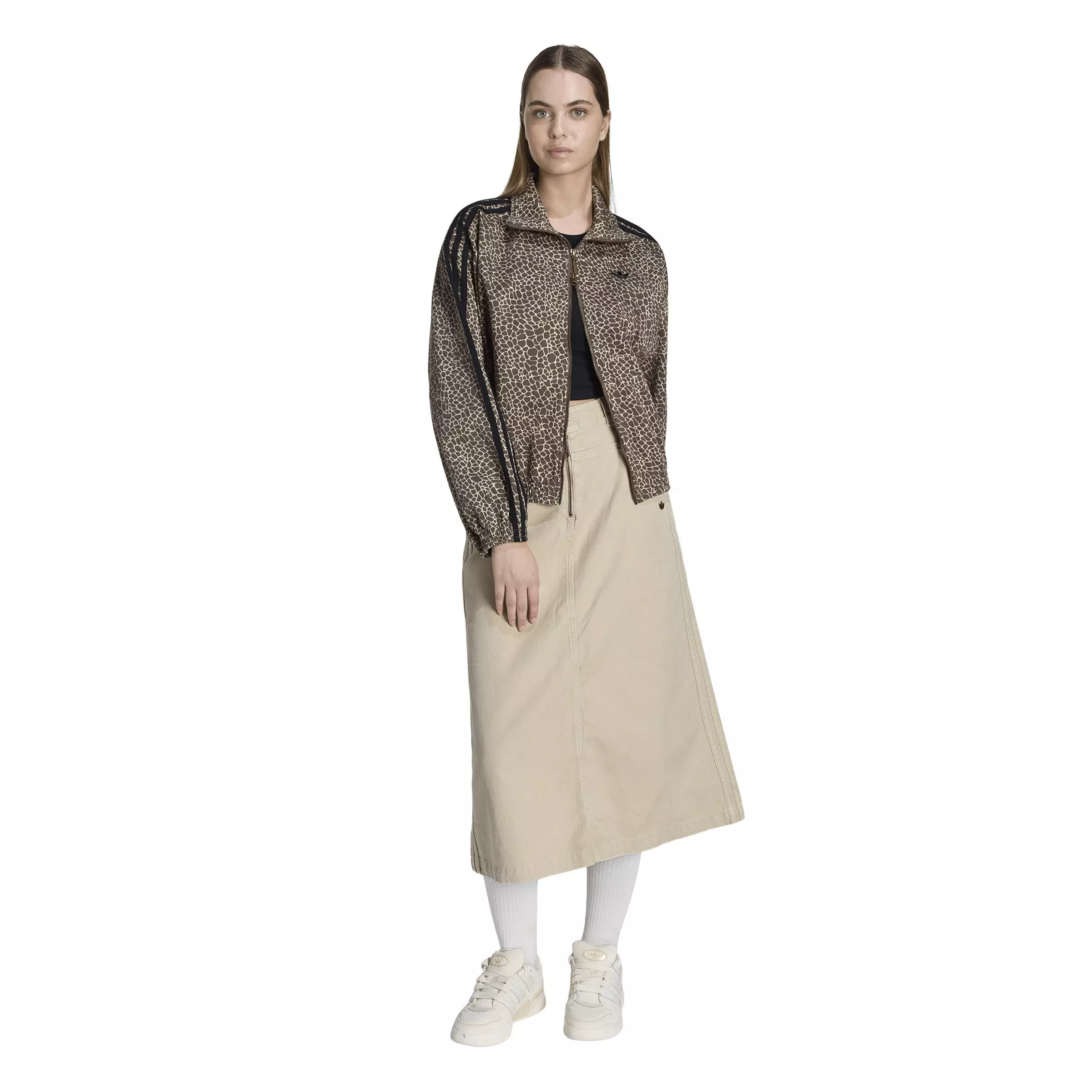 adidas Originals Women's Firebird Oversized AOP Denim Jacket - Brown/Black - GREEN/BROWN