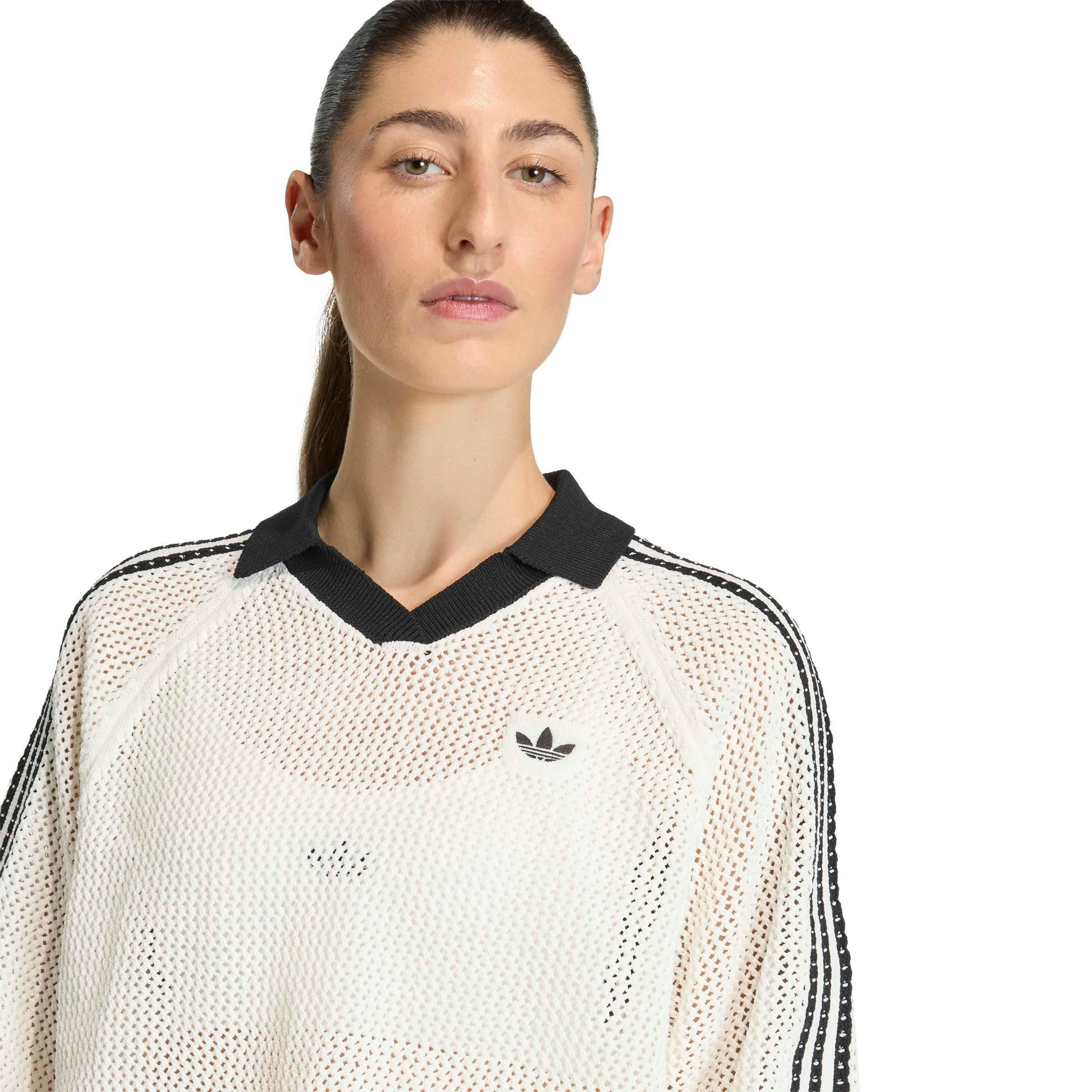 adidas Originals Women's Knitted Crochet Polo - Off-White - OFF-WHITE Thumbnail View 3