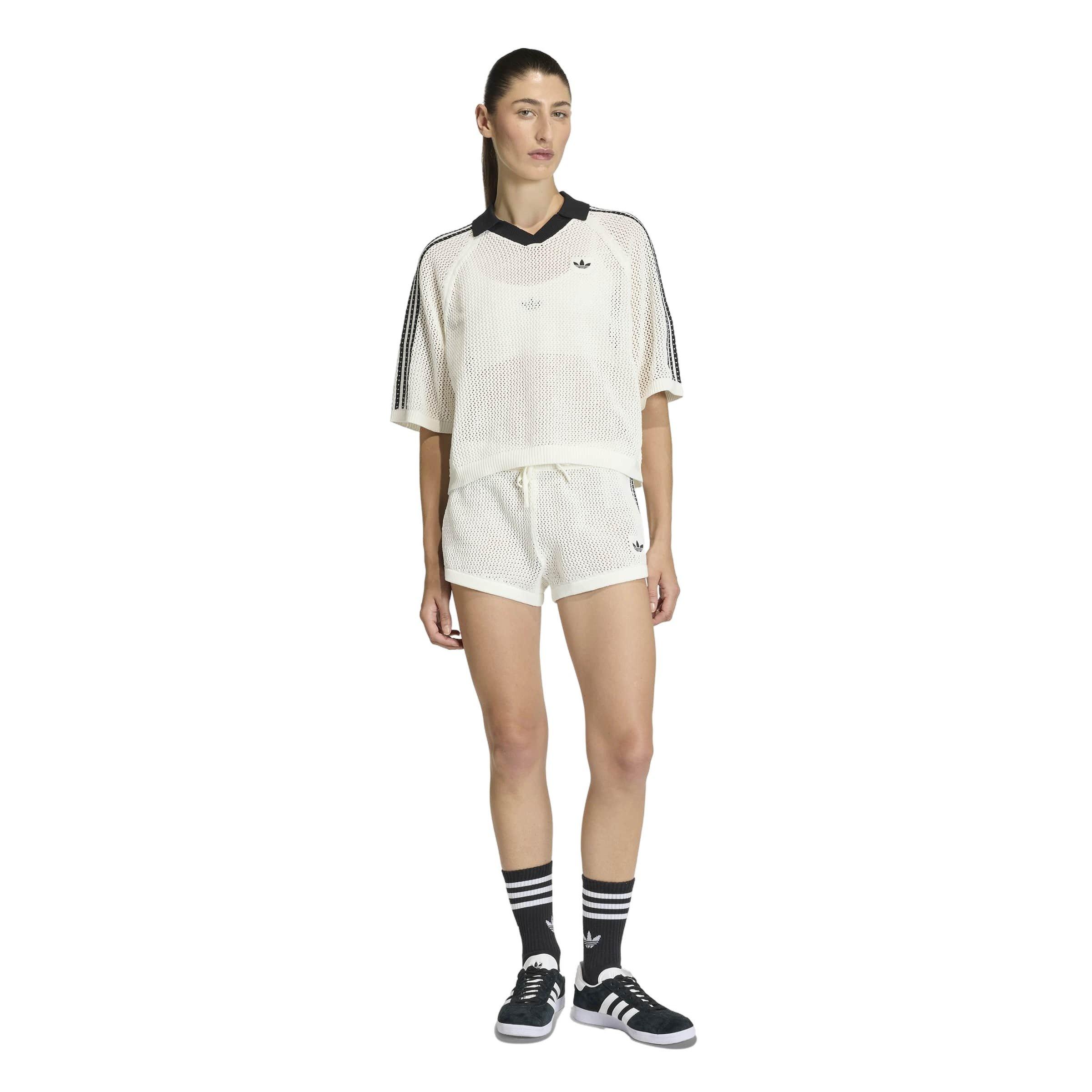 adidas Originals Women's Knitted Crochet Polo - Off-White - OFF-WHITE Thumbnail View 5