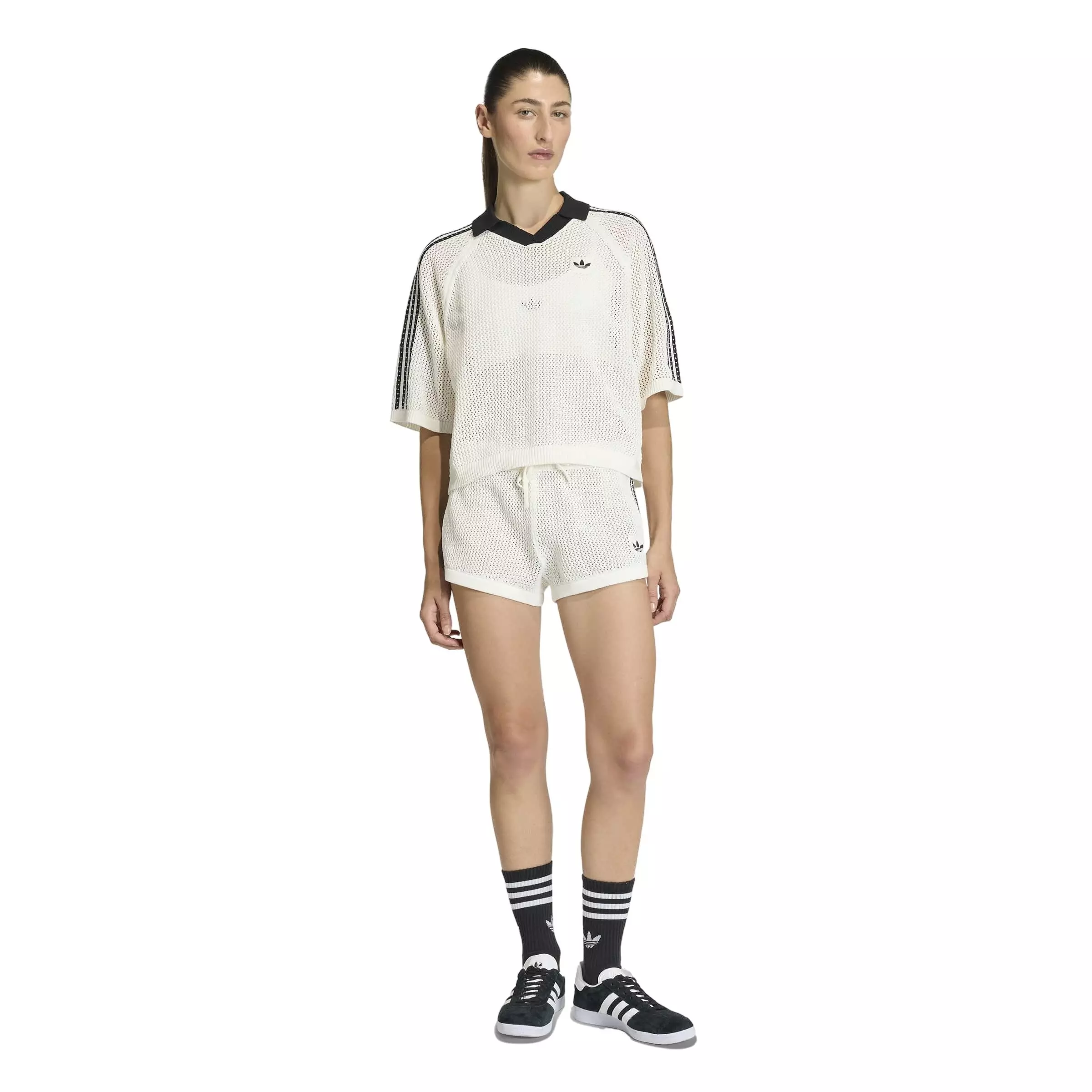 adidas Originals Women's Knitted Crochet Polo - Off-White - OFF-WHITE