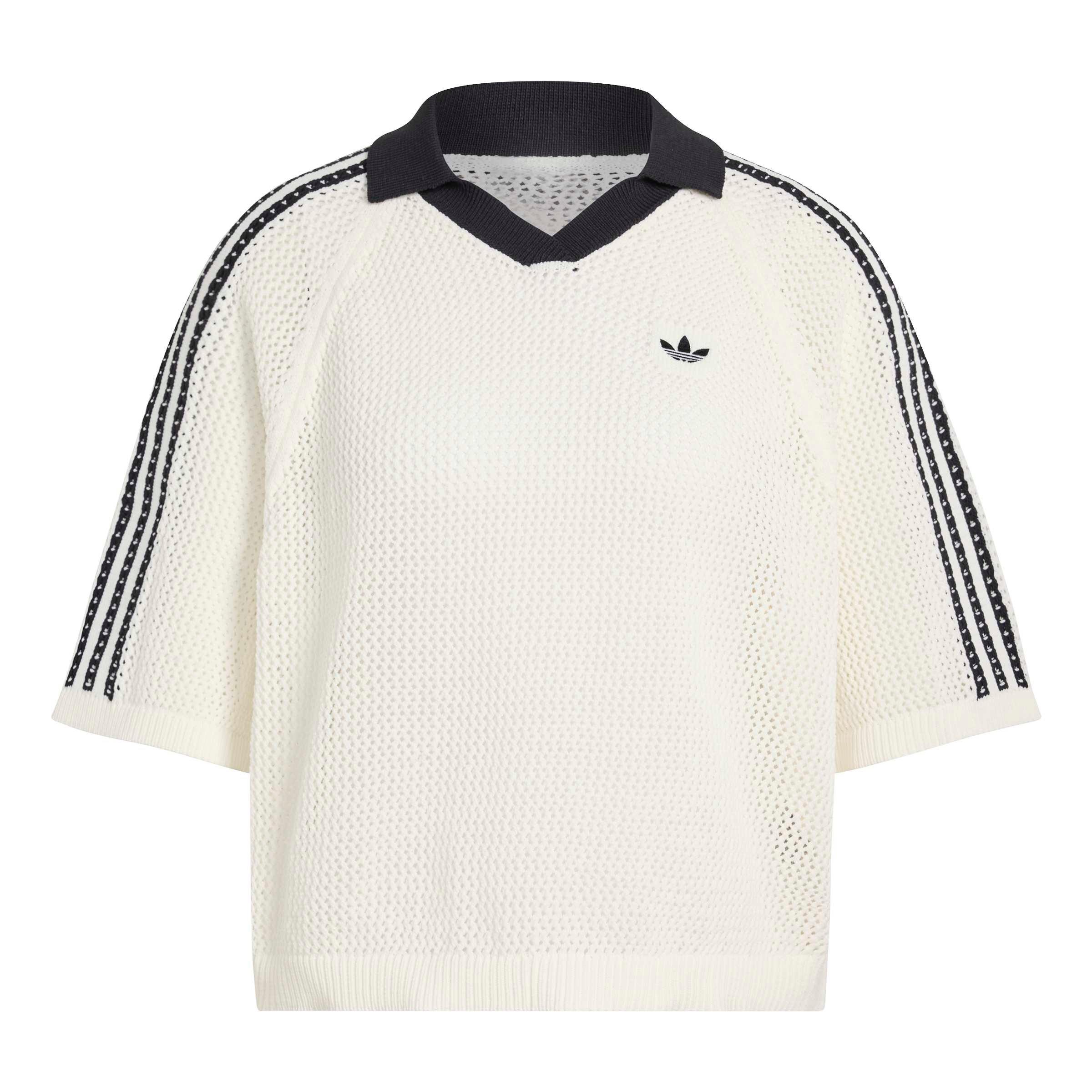 adidas Originals Women's Knitted Crochet Polo - Off-White - OFF-WHITE Thumbnail View 6