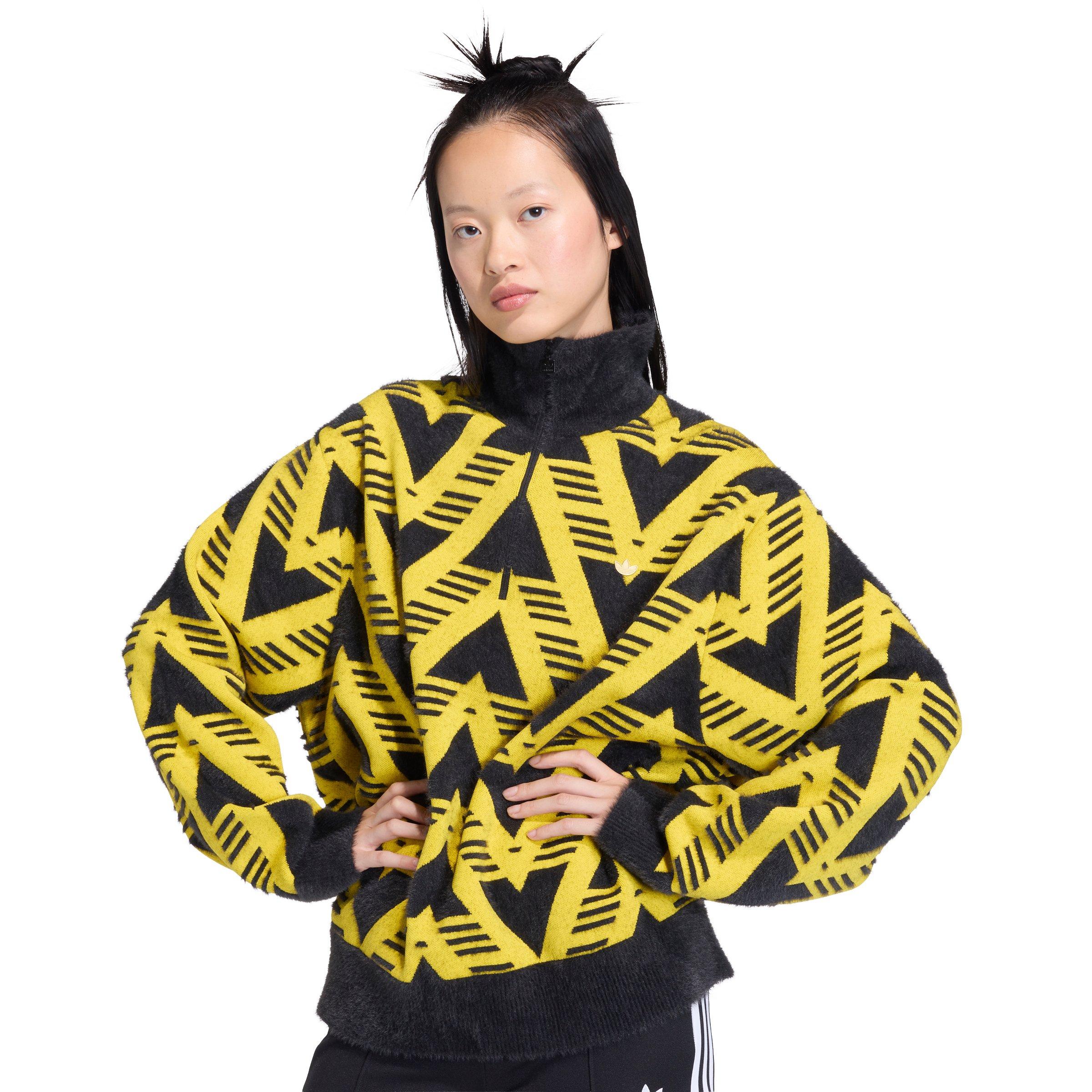 adidas Originals Women's Knitted 1/2 Zip Sweater - Yellow/Black - YELLOW Thumbnail View 3