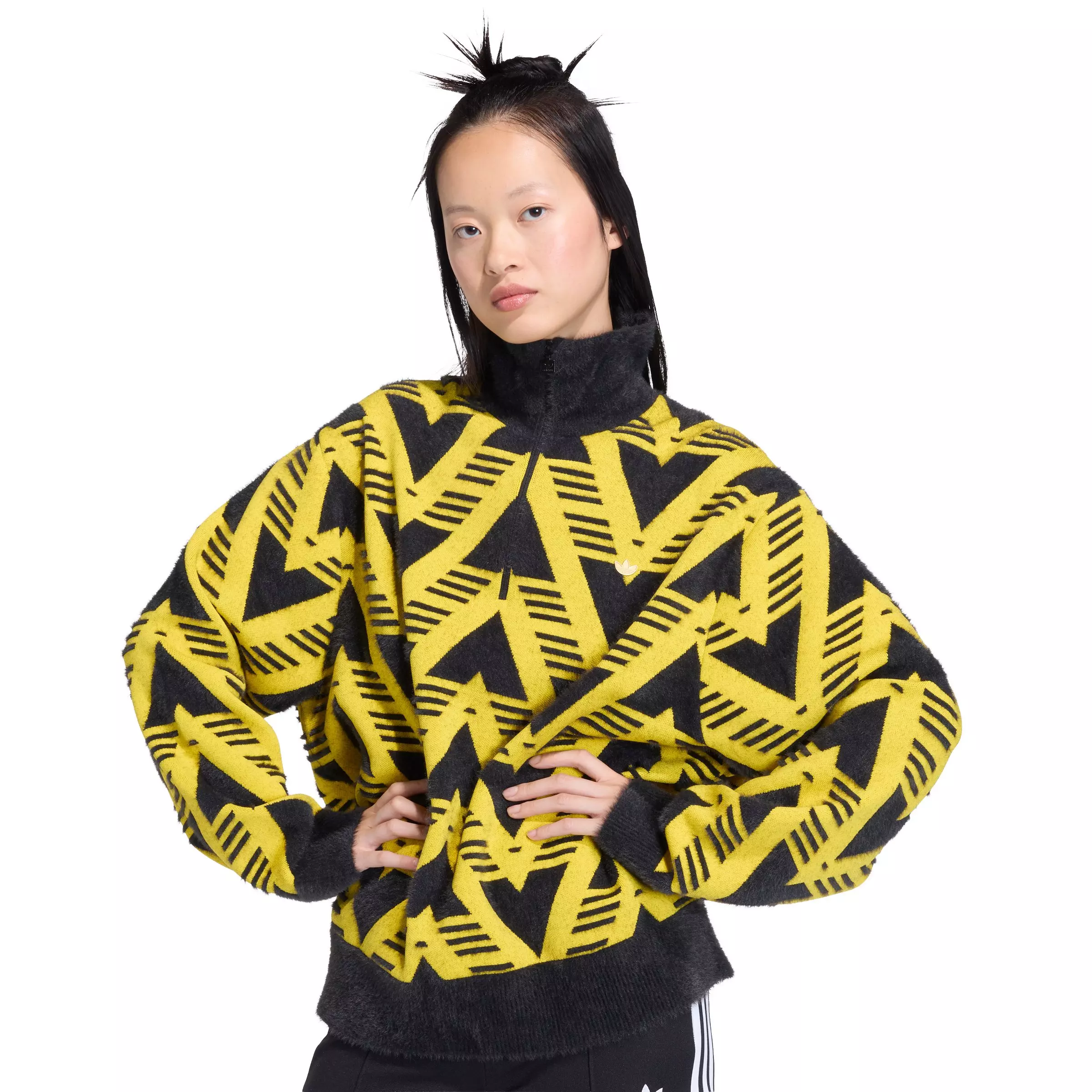 adidas Originals Women's Knitted 1/2 Zip Sweater - Yellow/Black - YELLOW