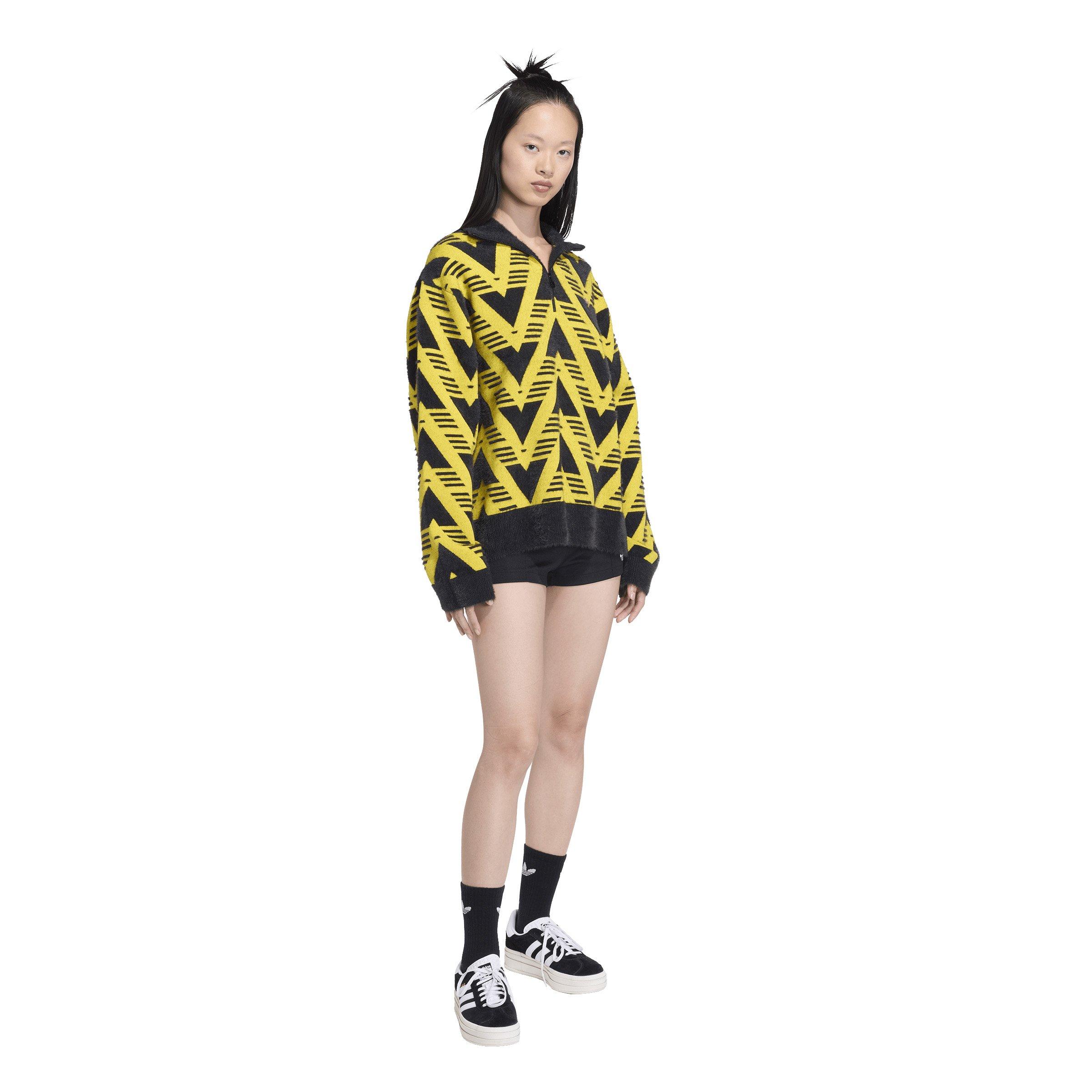 adidas Originals Women's Knitted 1/2 Zip Sweater - Yellow/Black - YELLOW Thumbnail View 5