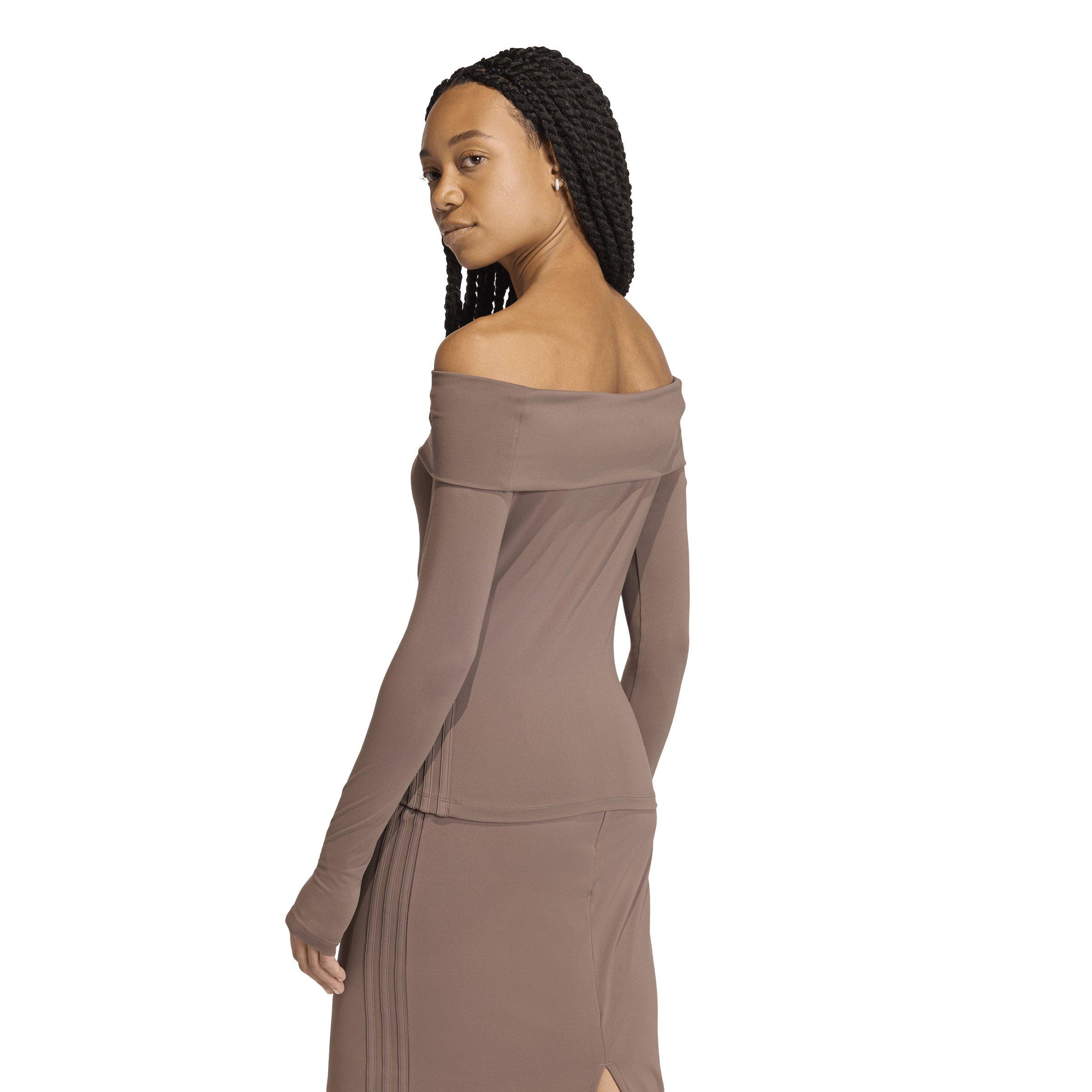 adidas Originals Women's Off-Shoulder Long-Sleeve Top - Brown - GREEN/BROWN Thumbnail View 2