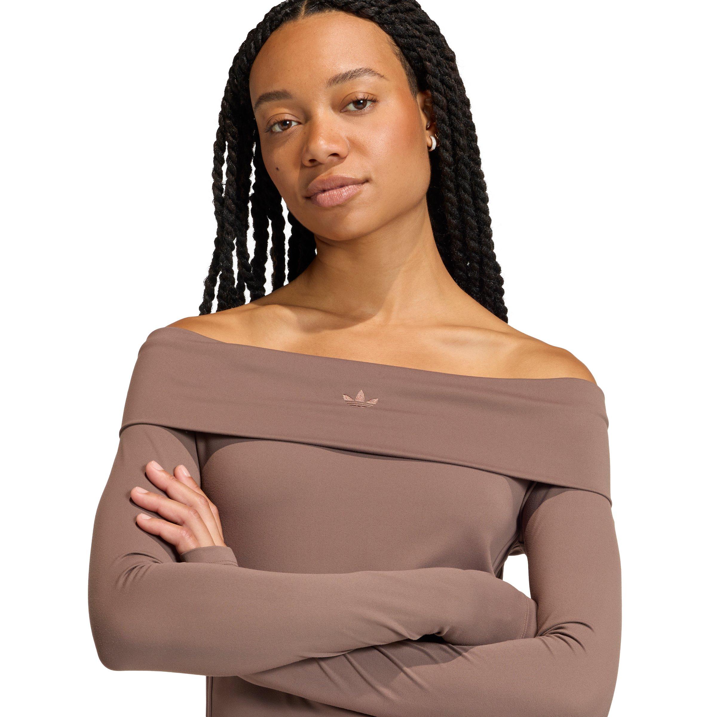 adidas Originals Women's Off-Shoulder Long-Sleeve Top - Brown - GREEN/BROWN Thumbnail View 3