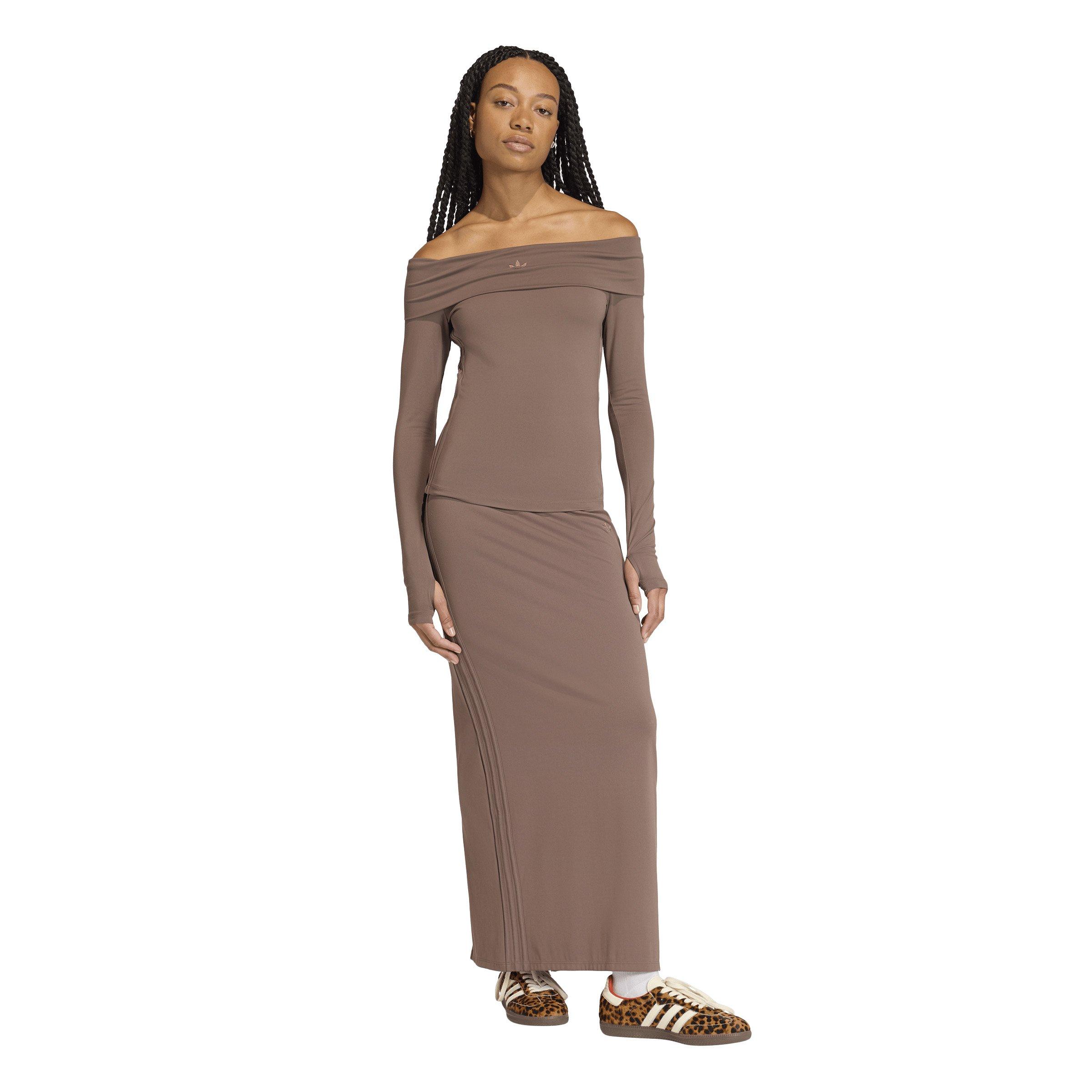 adidas Originals Women's Off-Shoulder Long-Sleeve Top - Brown - GREEN/BROWN Thumbnail View 5