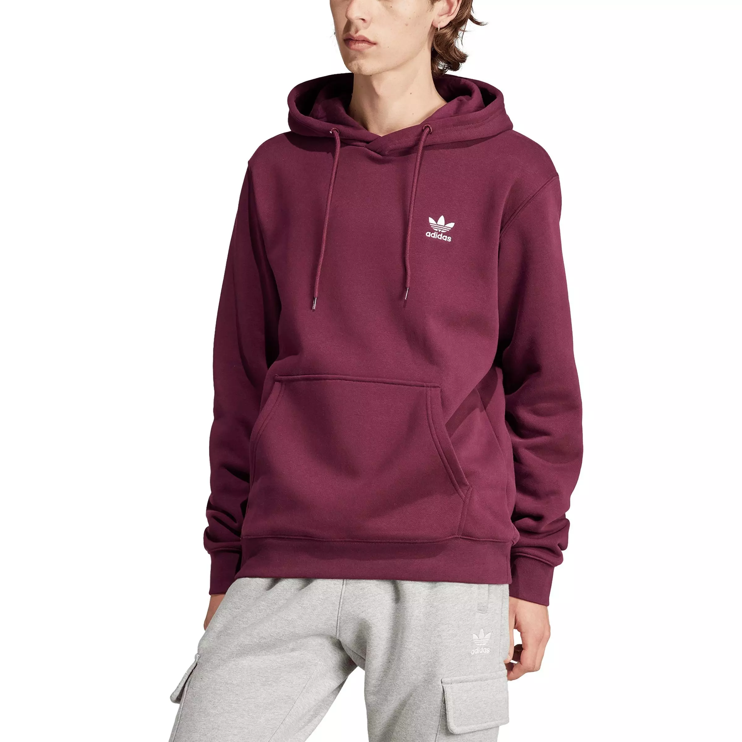 adidas Originals Men's Trefoil Essentials Lifestyle Hoodie -Maroon - MAROON