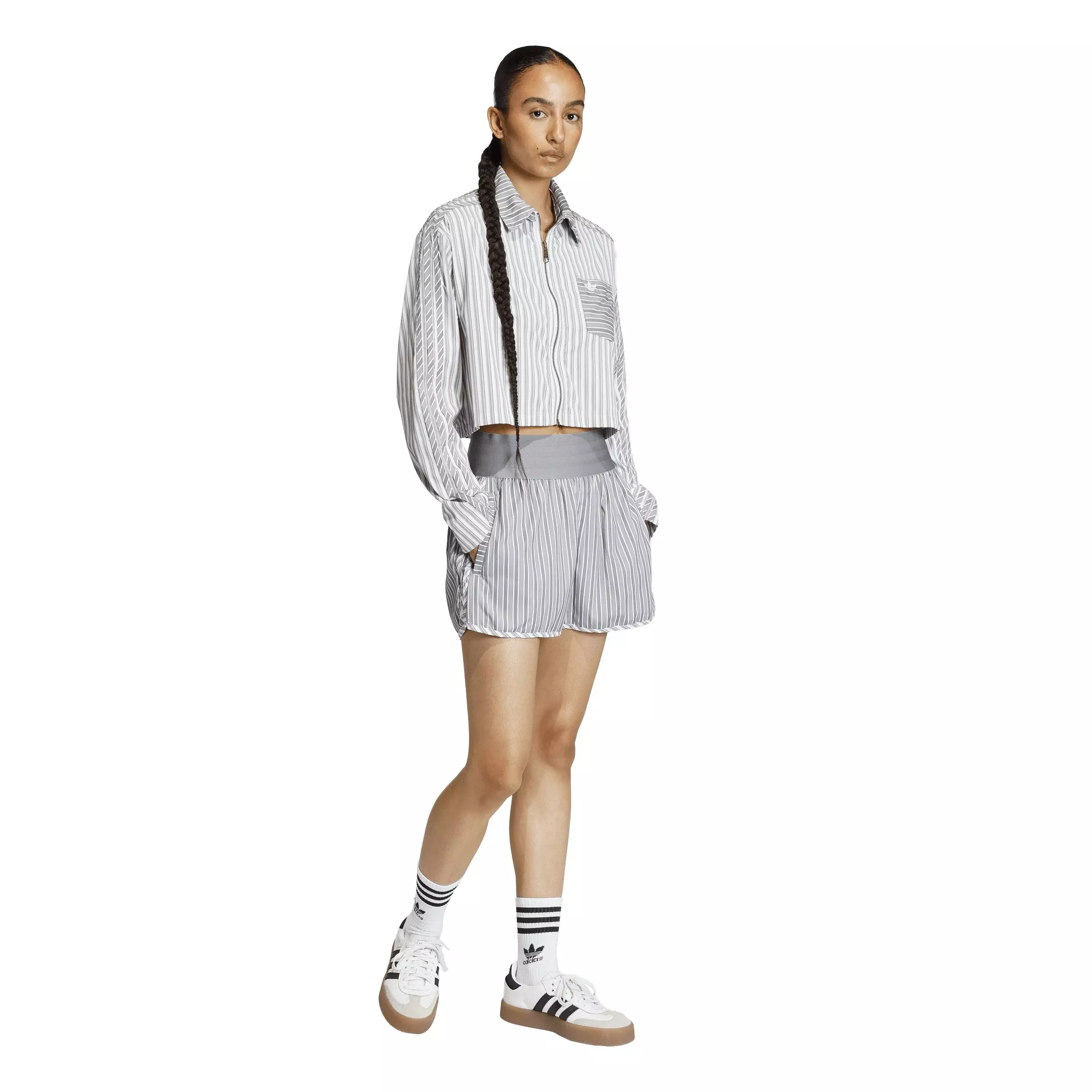 adidas Originals Women's Poplin Shorts - Grey/Black - GREY/BLACK