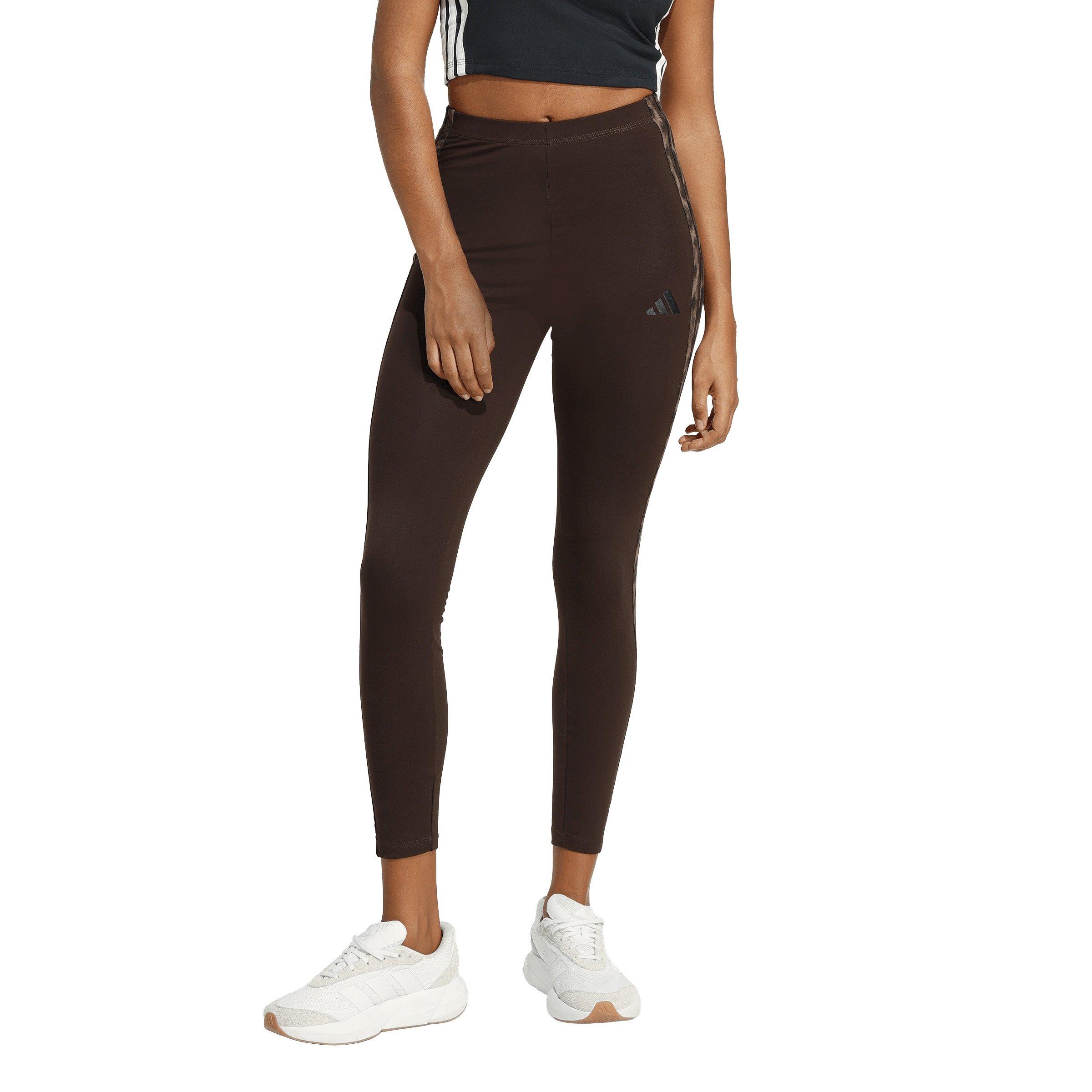 adidas Women's Seasonal Essentials Leopard Print Leggings with 3-Stripes - Brown - BROWN Thumbnail View 1
