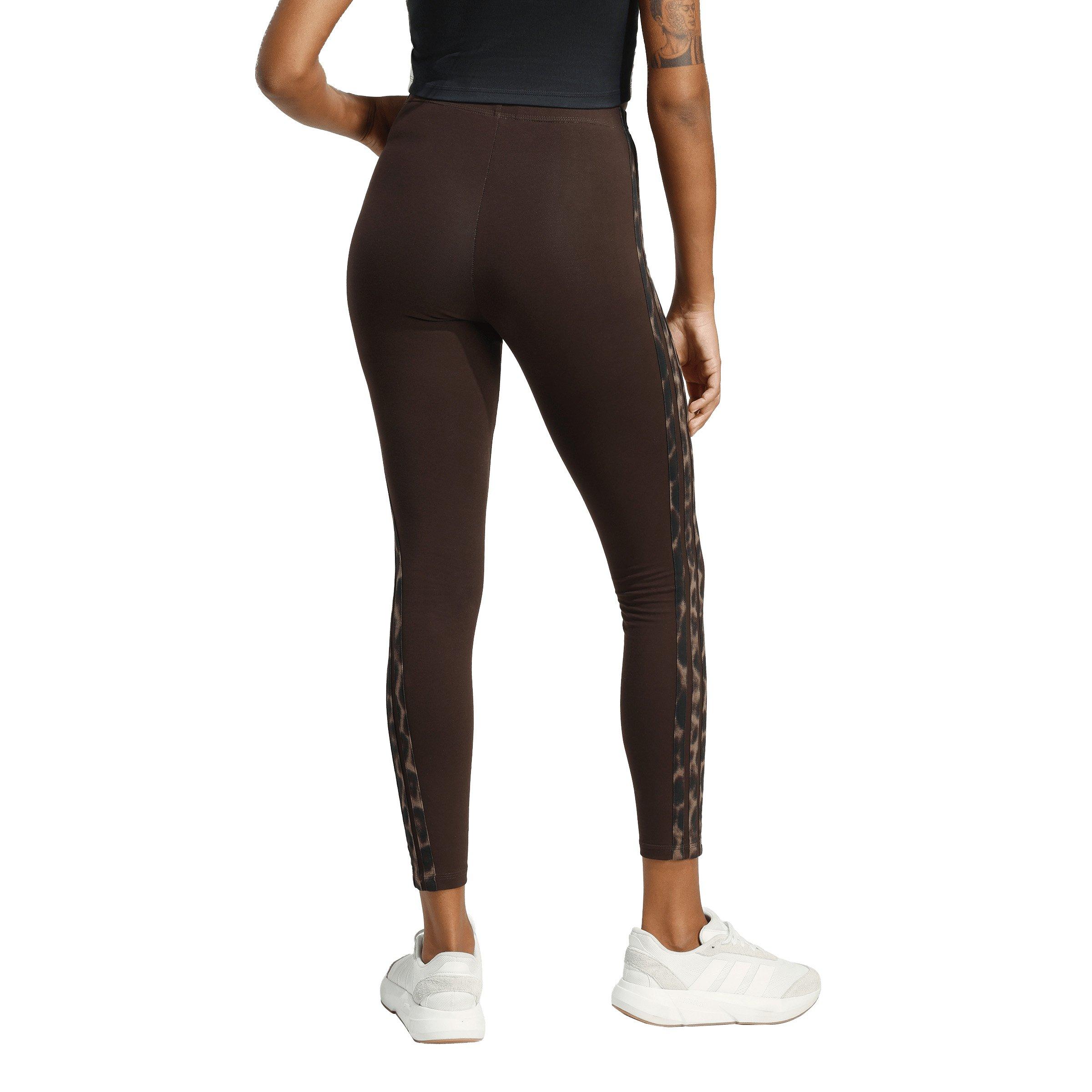 adidas Women's Seasonal Essentials Leopard Print Leggings with 3-Stripes - Brown - BROWN Thumbnail View 2