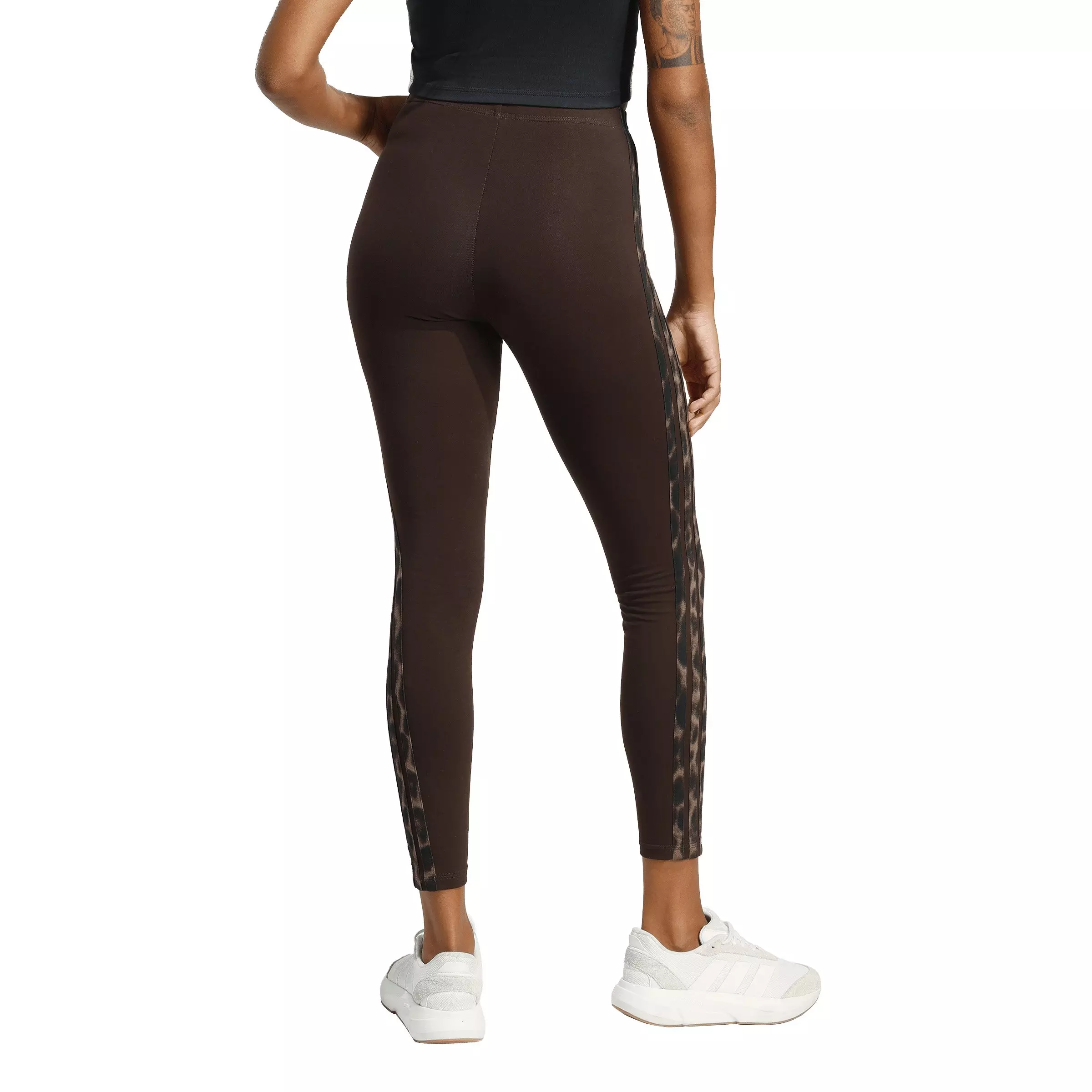 adidas Women's Seasonal Essentials Leopard Print Leggings with 3-Stripes - Brown - BROWN