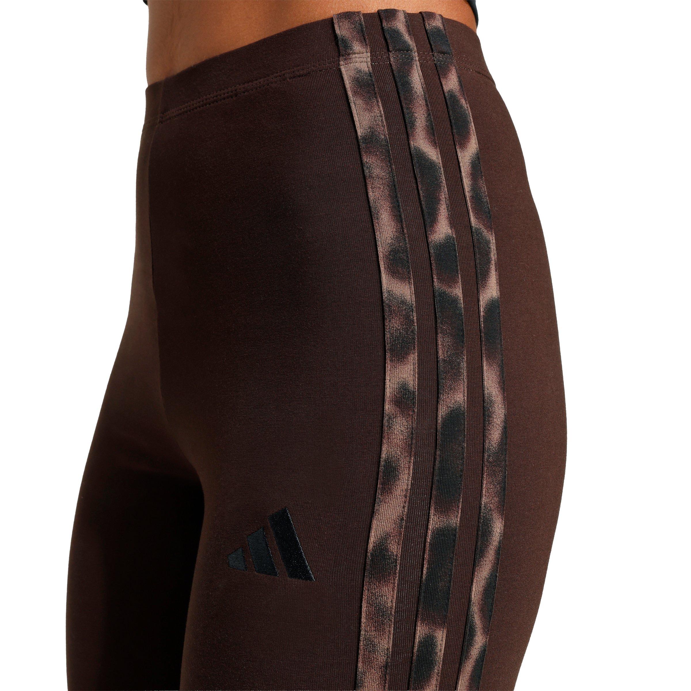 adidas Women's Seasonal Essentials Leopard Print Leggings with 3-Stripes - Brown - BROWN Thumbnail View 3