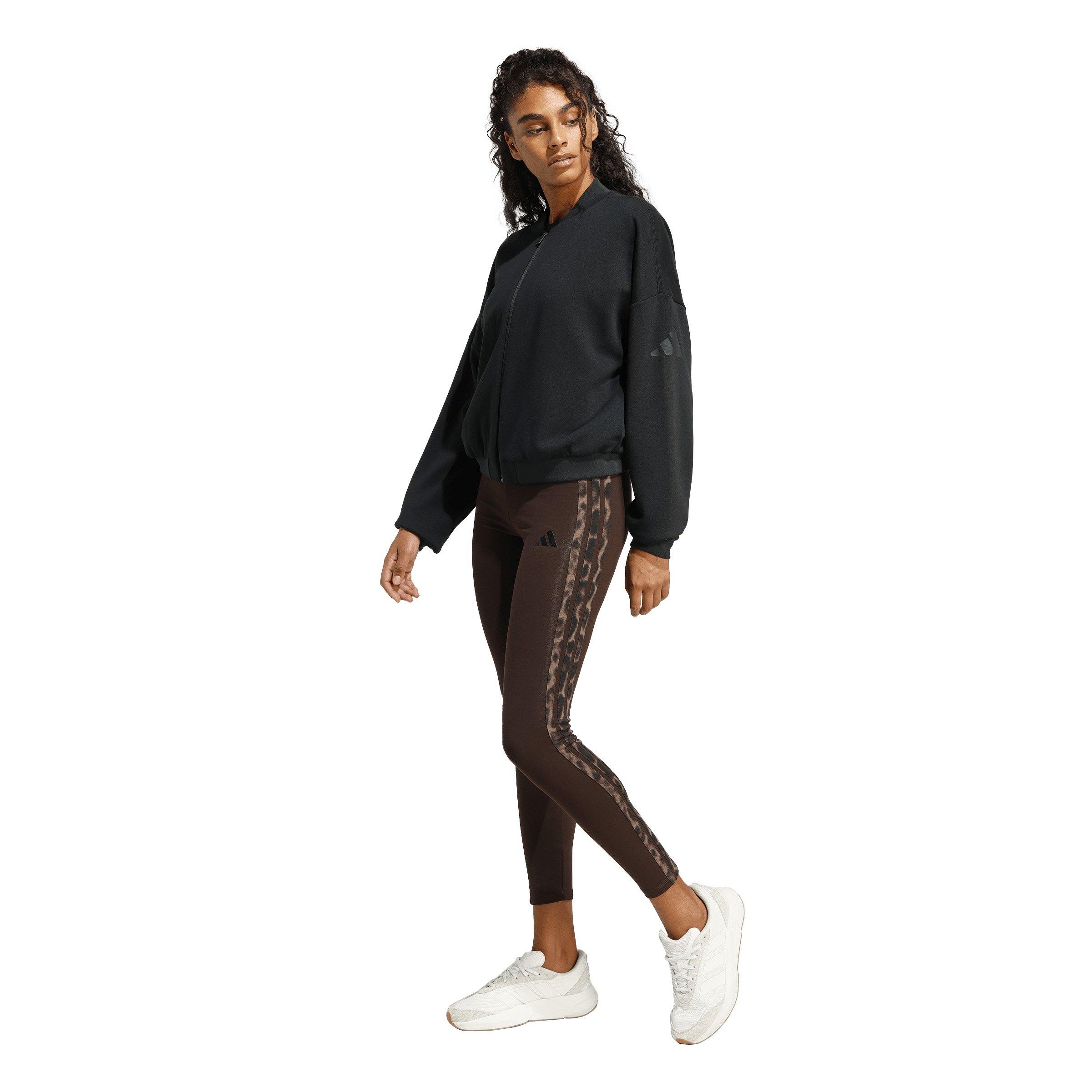 adidas Women's Seasonal Essentials Leopard Print Leggings with 3-Stripes - Brown - BROWN Thumbnail View 5