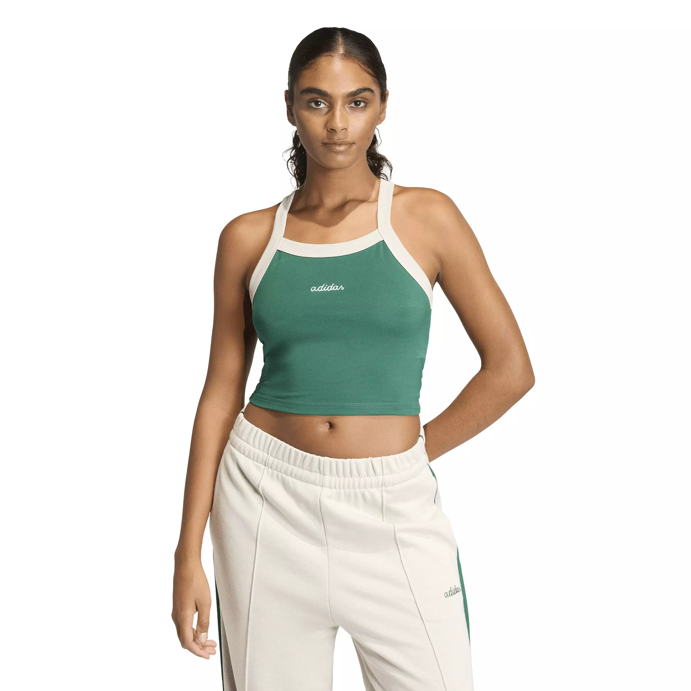 adidas Women's Seasonal Essentials Colorpop Tank with Embroidered Graphic - Green/White - GREEN/WHITE