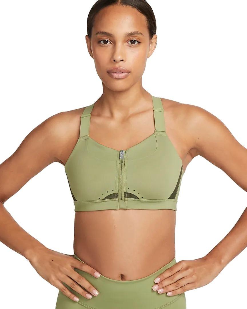 Nike Training Alpha Dri-FIT zip front high support sports bra in khaki