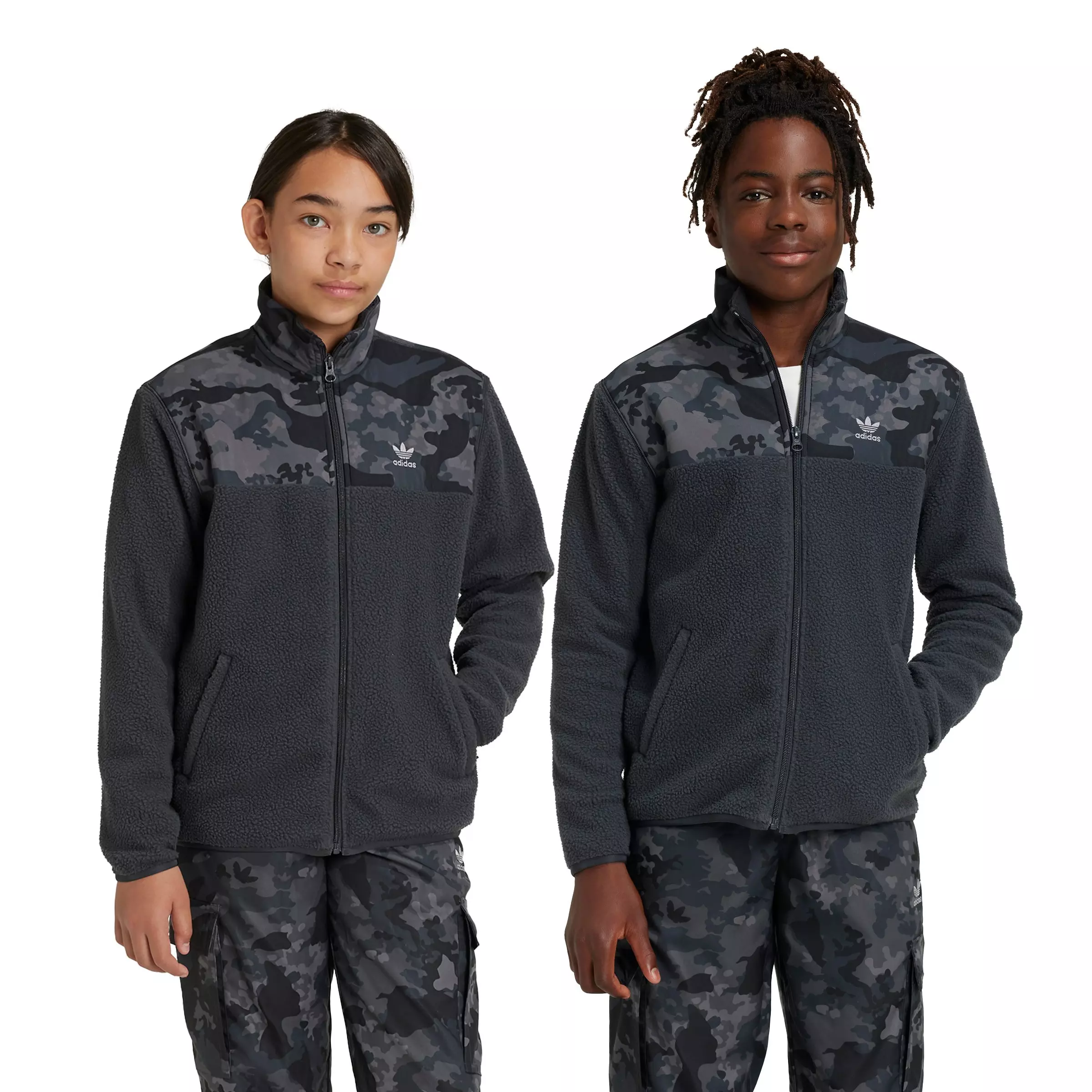 adidas Originals Big Kids' Allover Print Fleece Jacket - Dark Grey - DARK GREY
