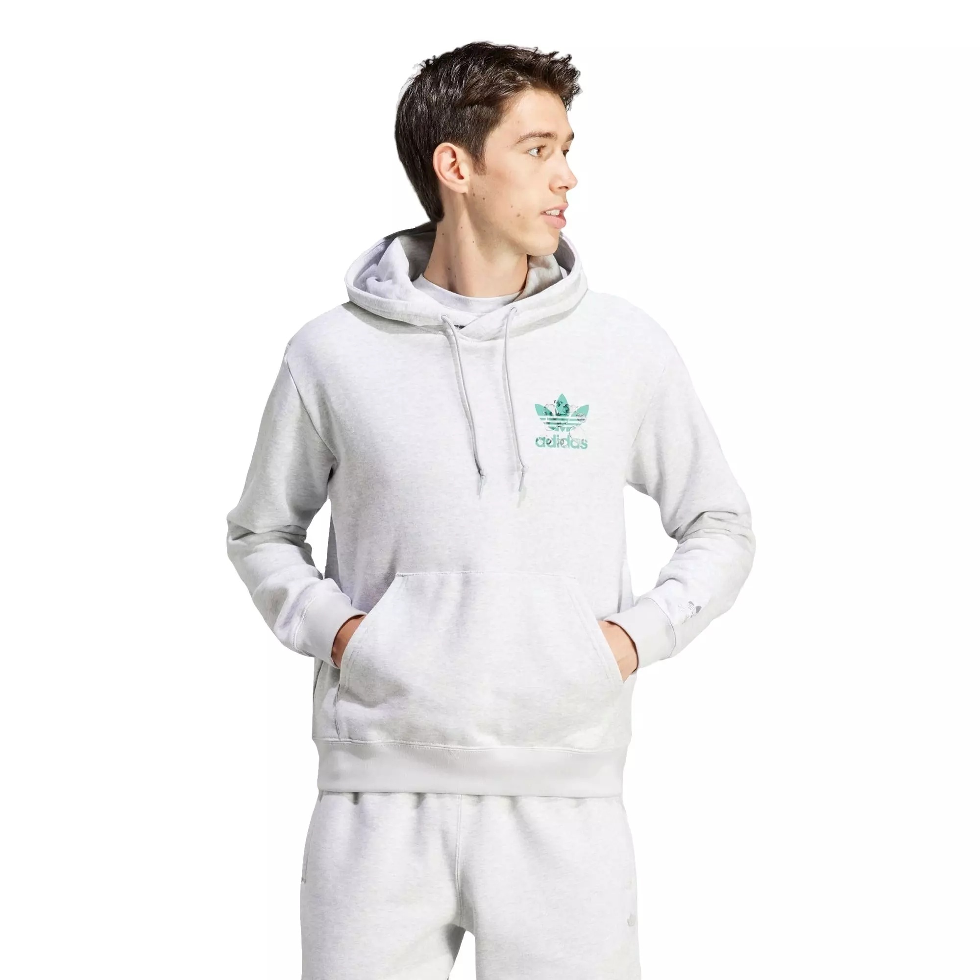 adidas Originals Men's Graphic Liquid Trefoil Hoodie -Grey - GREY