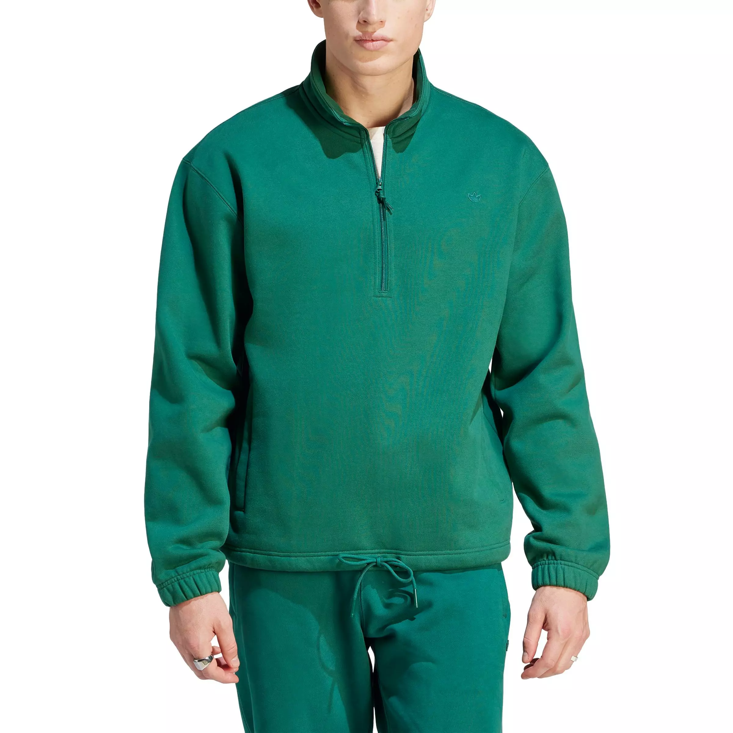 adidas Originals Men's Adicolor Contempo Half-Zip Crew Sweatshirt -Dk Green - DK GREEN