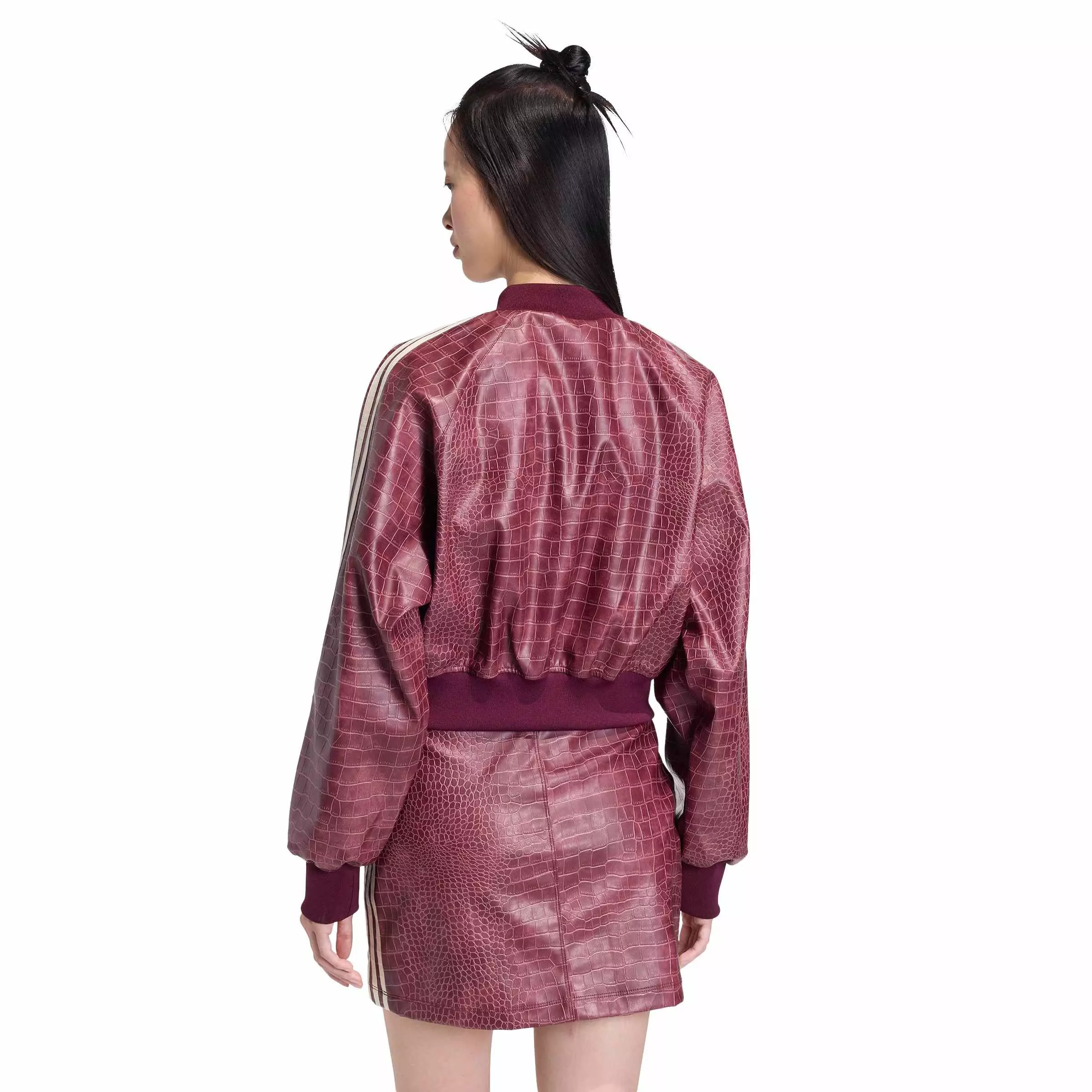 adidas Women's Pleather Jacket - Maroon - MAROON