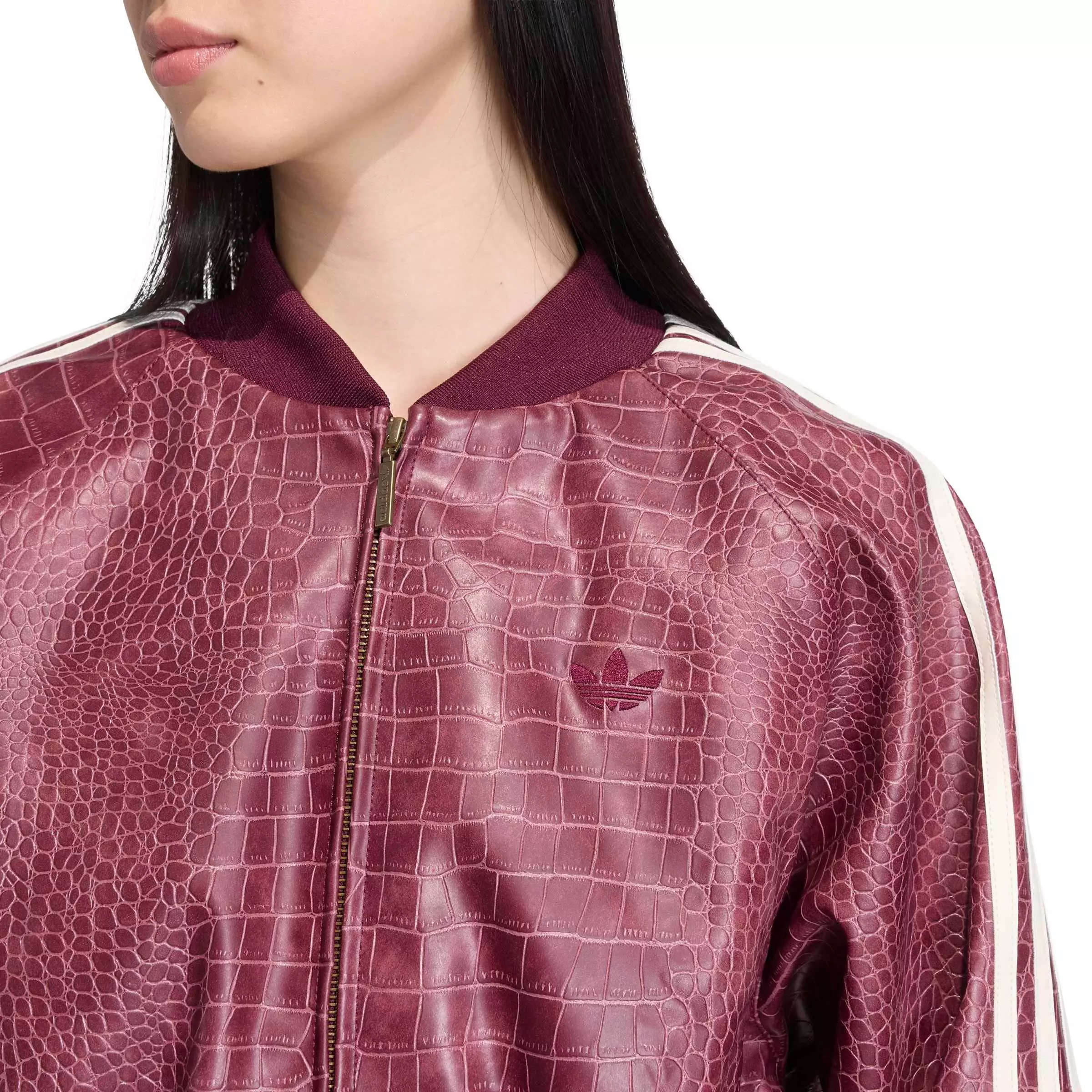 adidas Women's Pleather Jacket - Maroon - MAROON