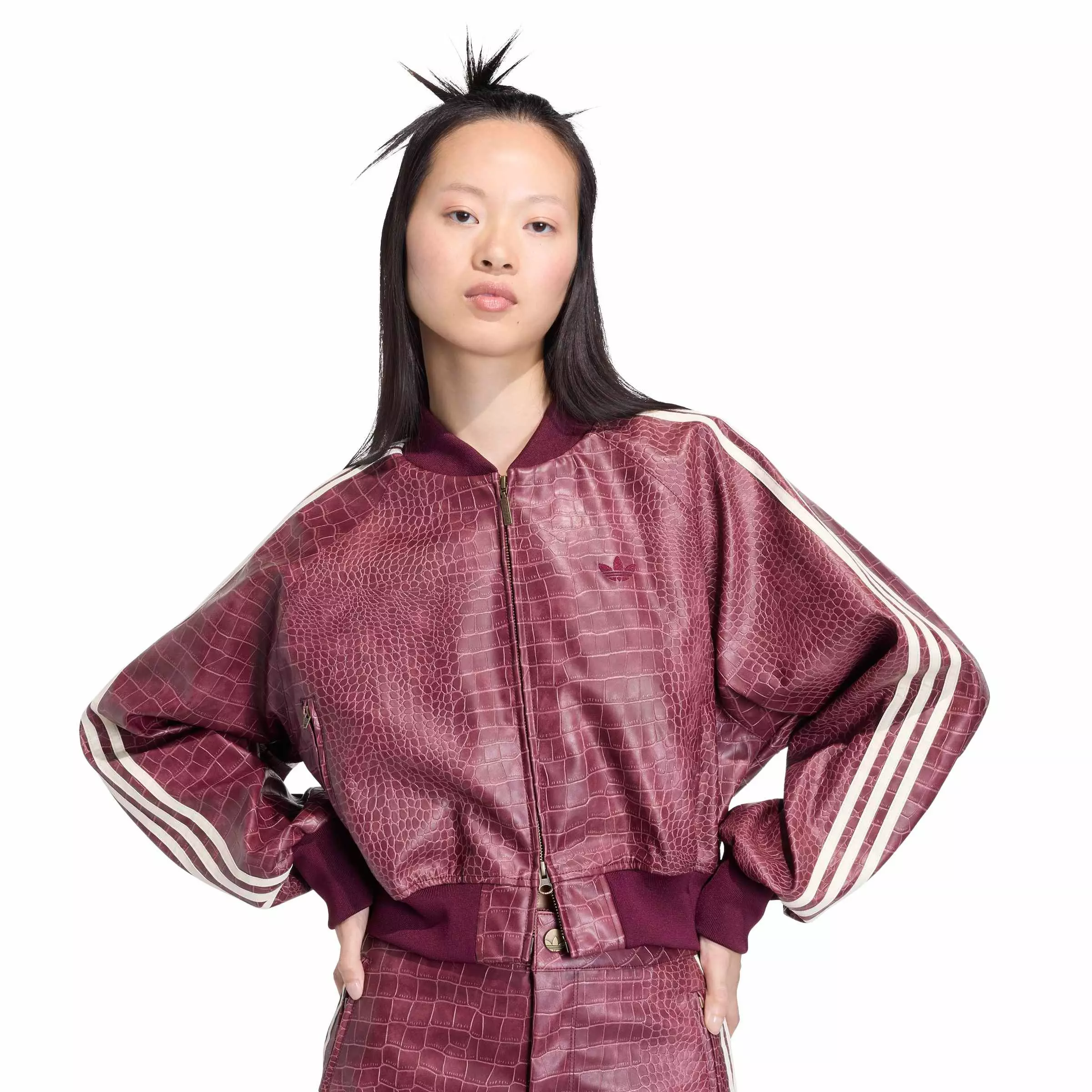 adidas Women's Pleather Jacket - Maroon - MAROON