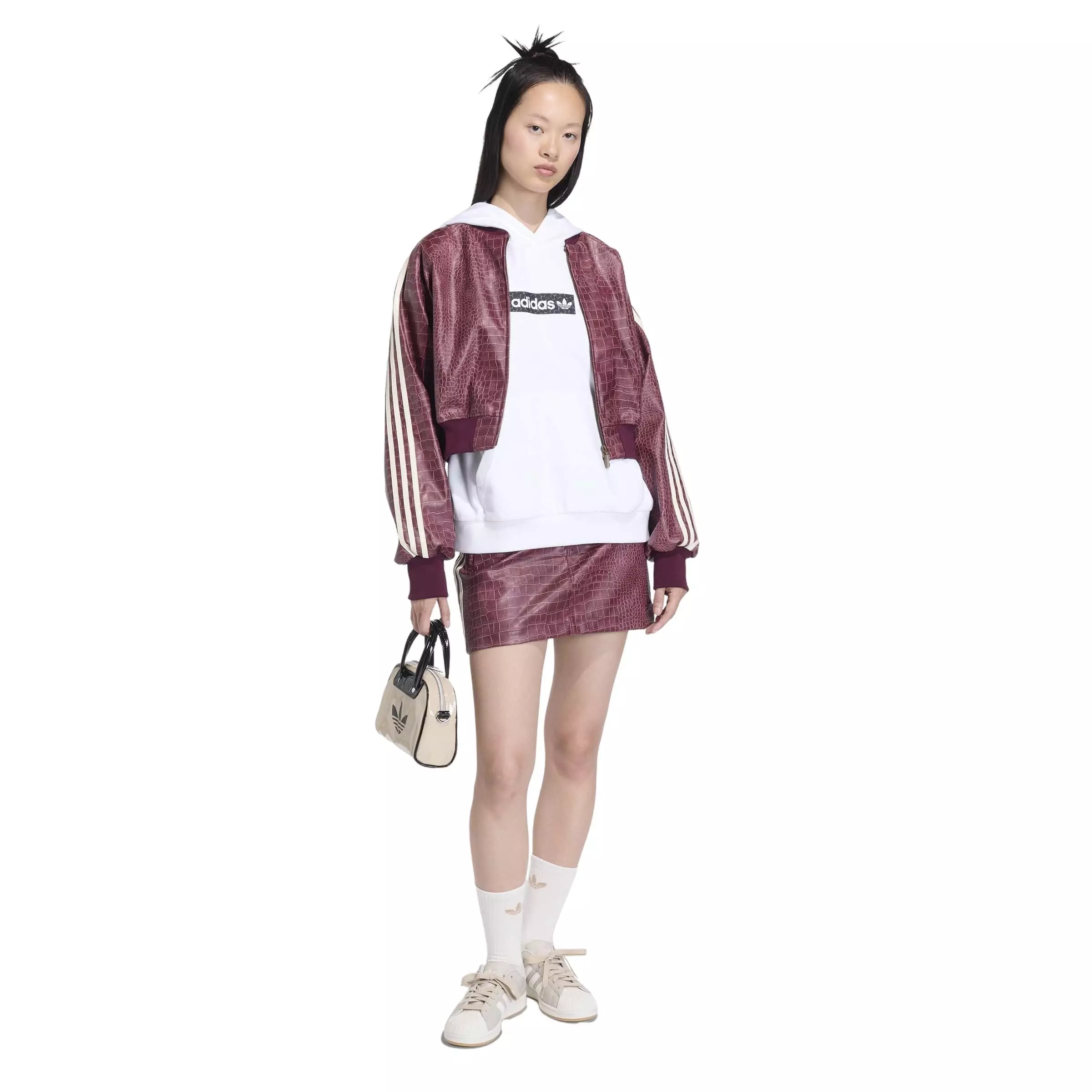 adidas Women's Pleather Jacket - Maroon - MAROON