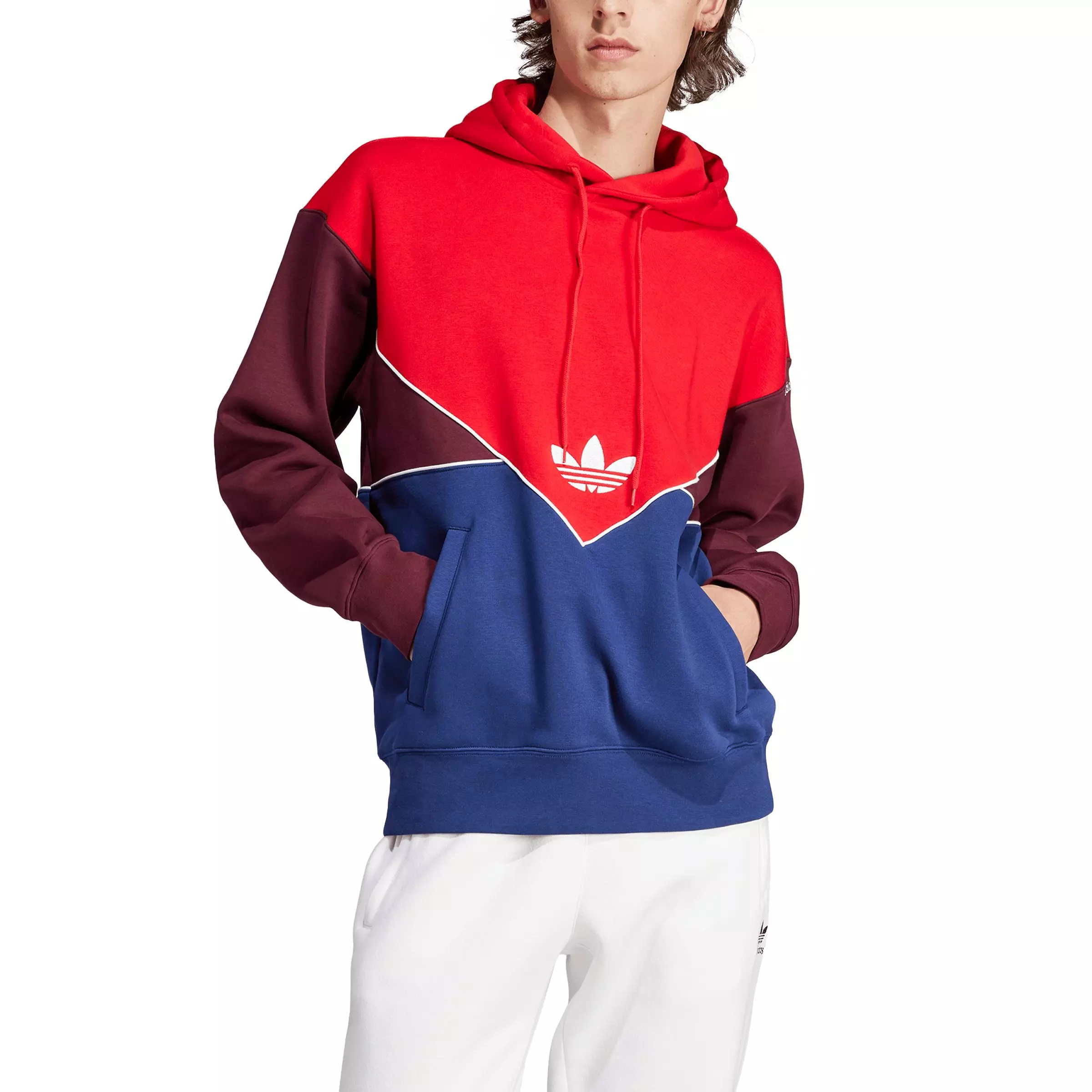 adidas Originals Men's Adicolor Seasonal Archive Hoodie -Red/Dk Blue/Maroon - RED/DKBLUE/MAROON