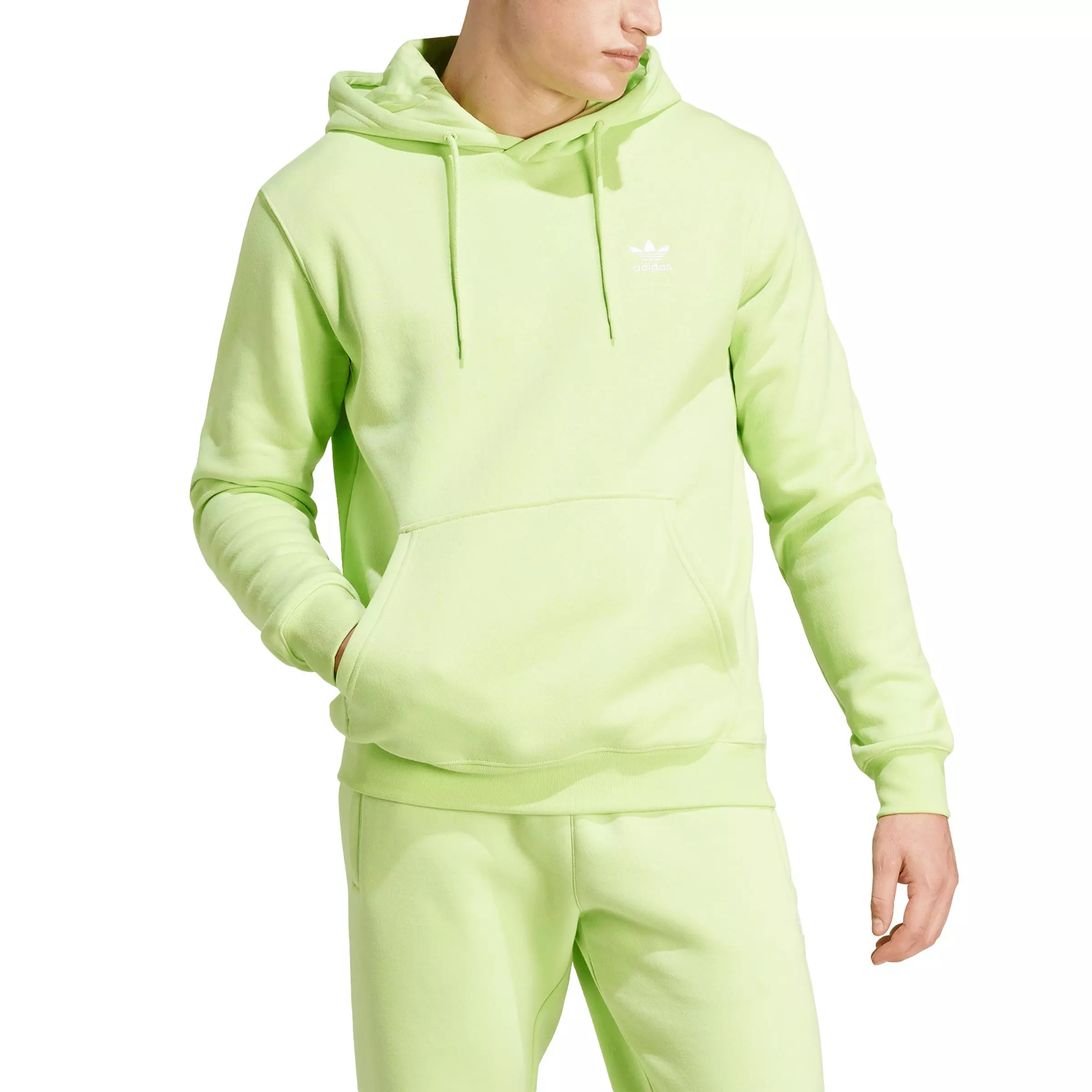 adidas Originals Men's Trefoil Essentials Lifestyle Hoodie -Lime Green - LIME GREEN