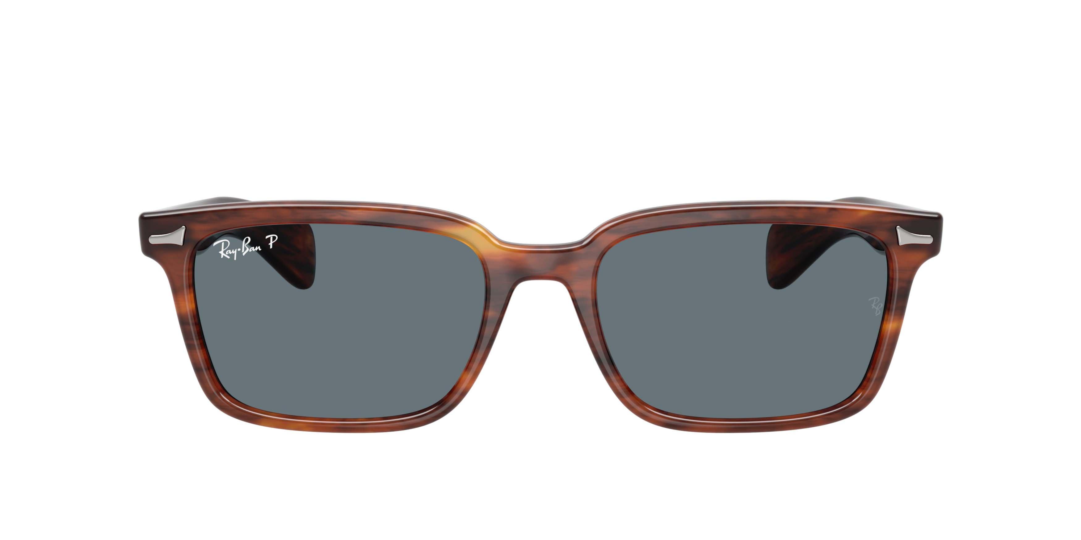 Ray-Ban Brunel Dark Blue Polarized Sunglasses - Striped Havana - BROWN/DARK BLUE