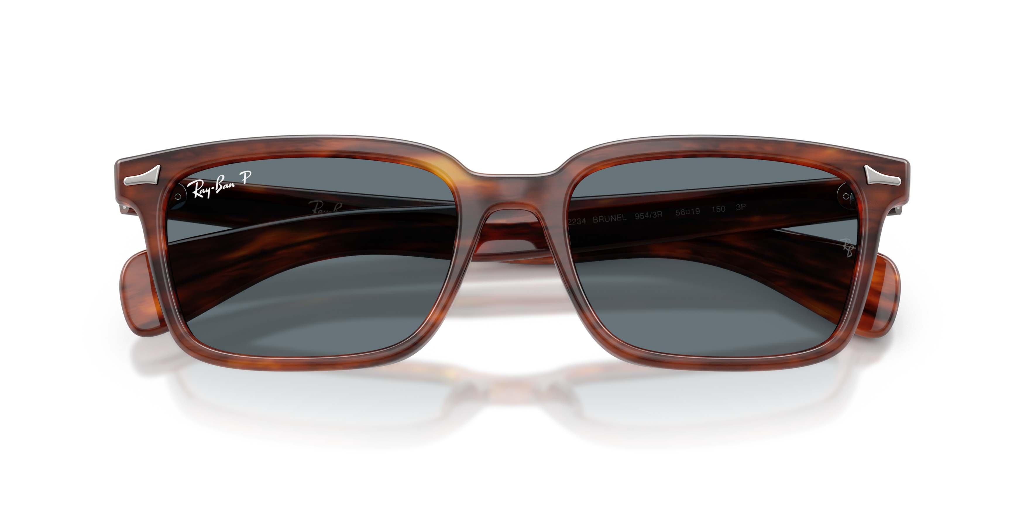 Ray-Ban Brunel Dark Blue Polarized Sunglasses - Striped Havana - BROWN/DARK BLUE