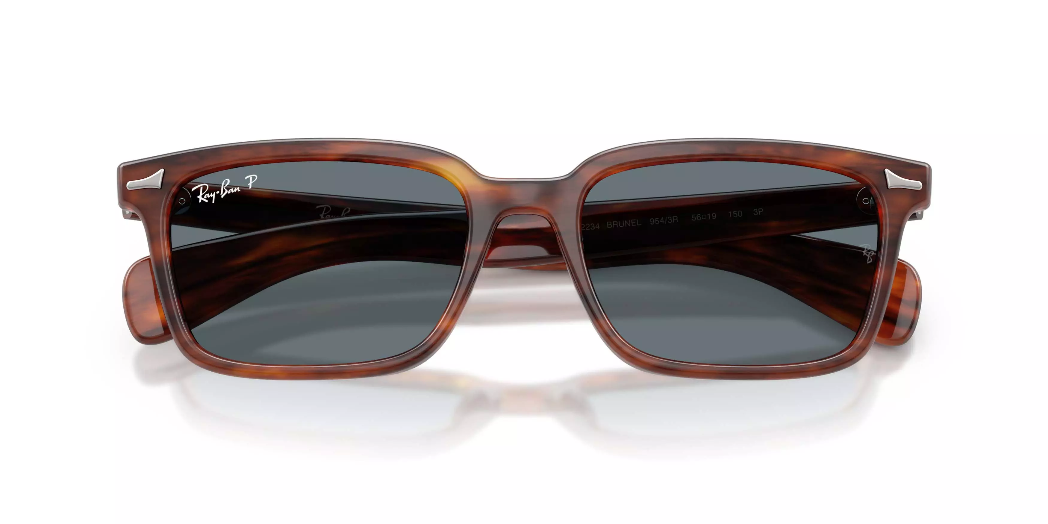 Ray-Ban Brunel Dark Blue Polarized Sunglasses - Striped Havana - BROWN/DARK BLUE