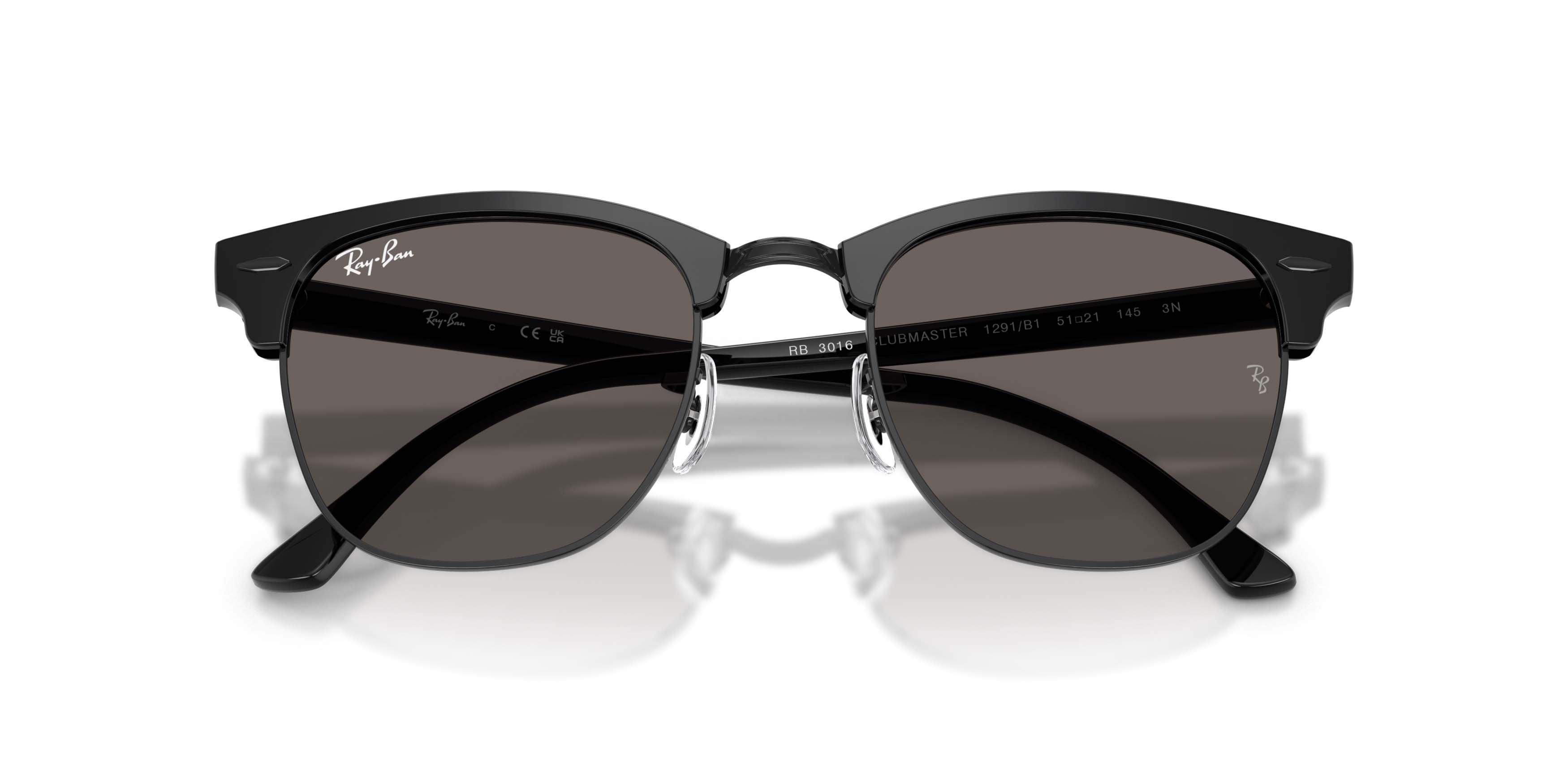 Ray-Ban Clubmaster Classic Dark Grey Sunglasses - Black On Black - BLACK/GREY