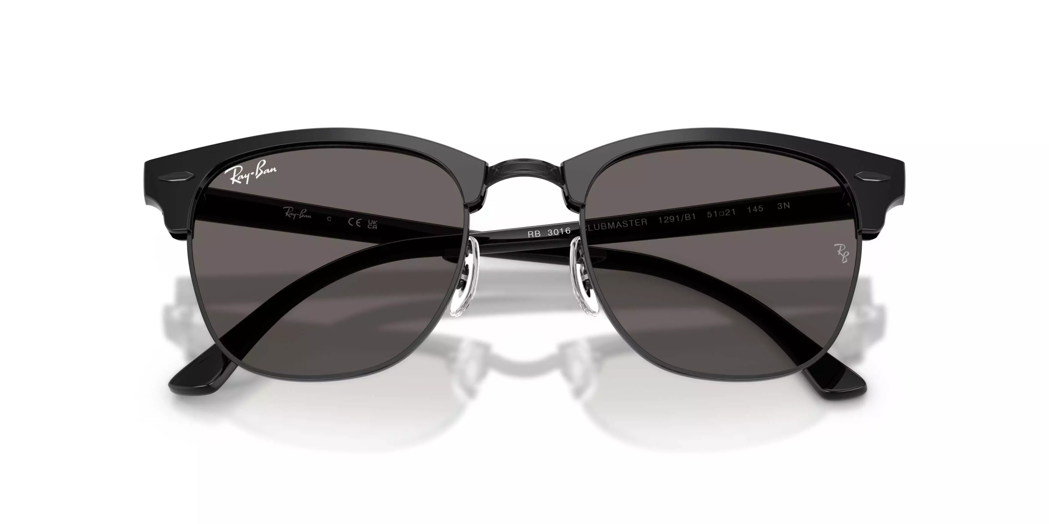 Ray-Ban Clubmaster Classic Dark Grey Sunglasses - Black On Black - BLACK/GREY
