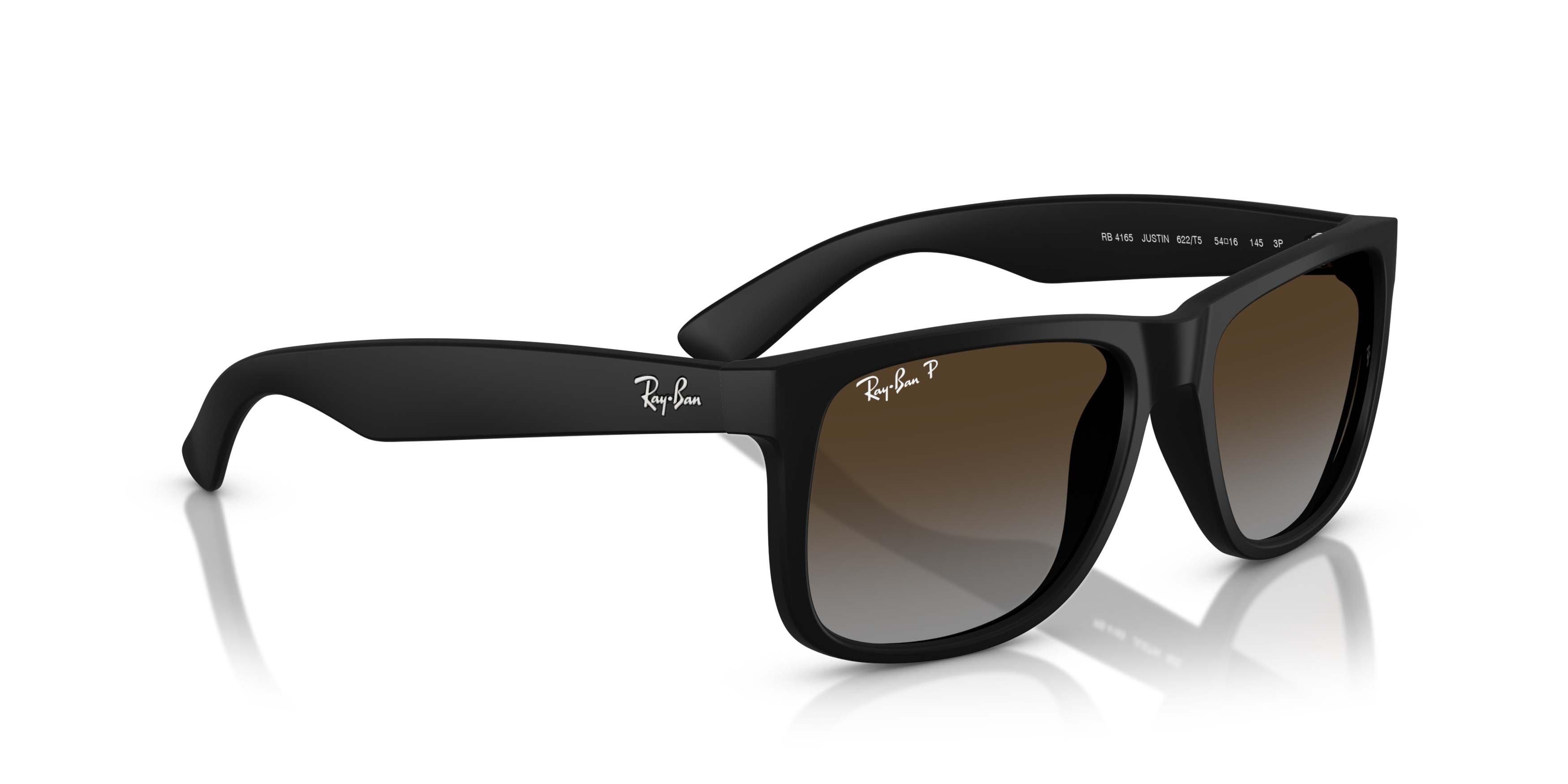 Ray-Ban Justin Classic Light Grey Gradient Brown Polarized Sunglasses - Rubber Black - BLACK/GREY