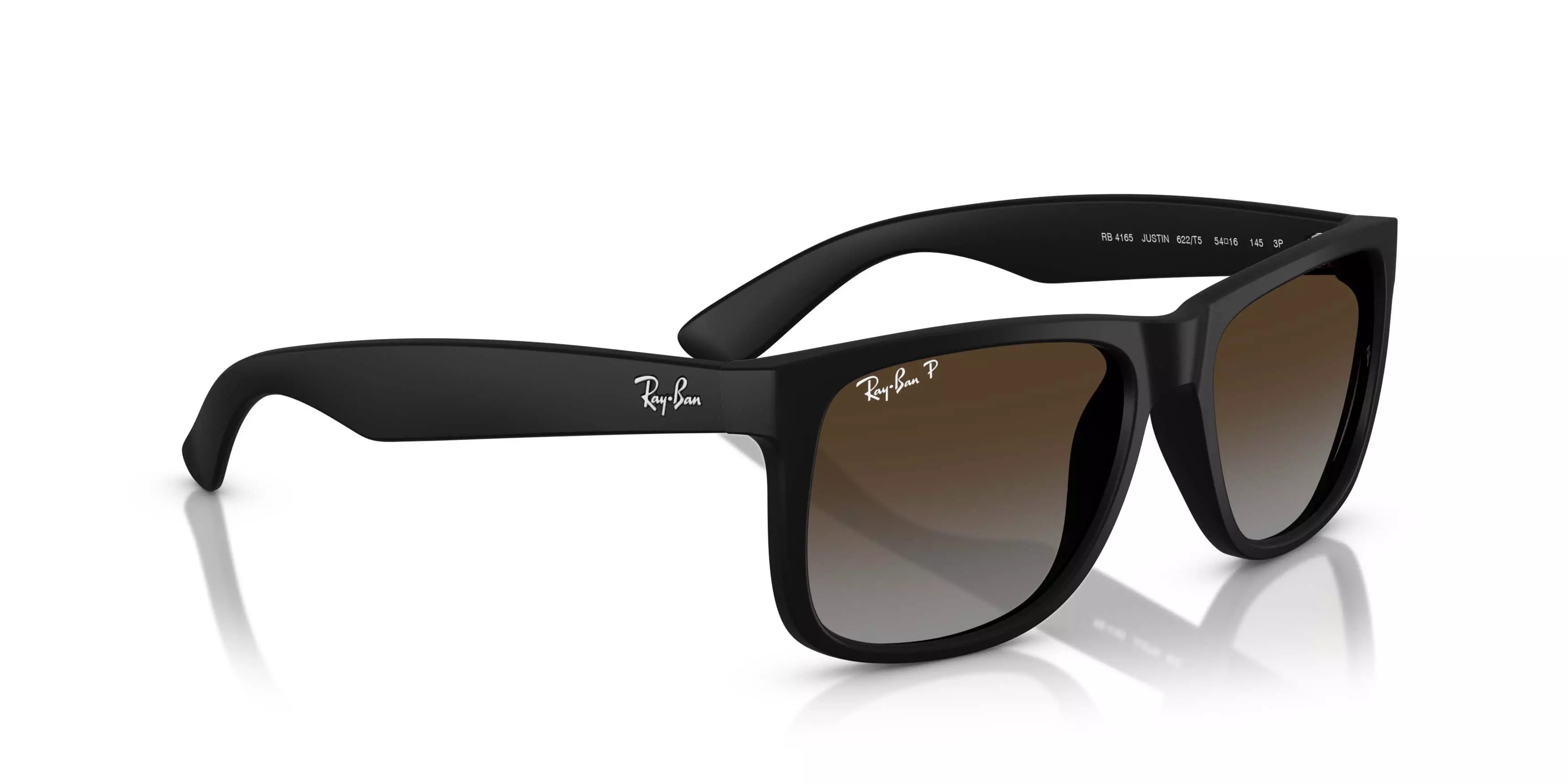 Ray-Ban Justin Classic Light Grey Gradient Brown Polarized Sunglasses - Rubber Black - BLACK/GREY