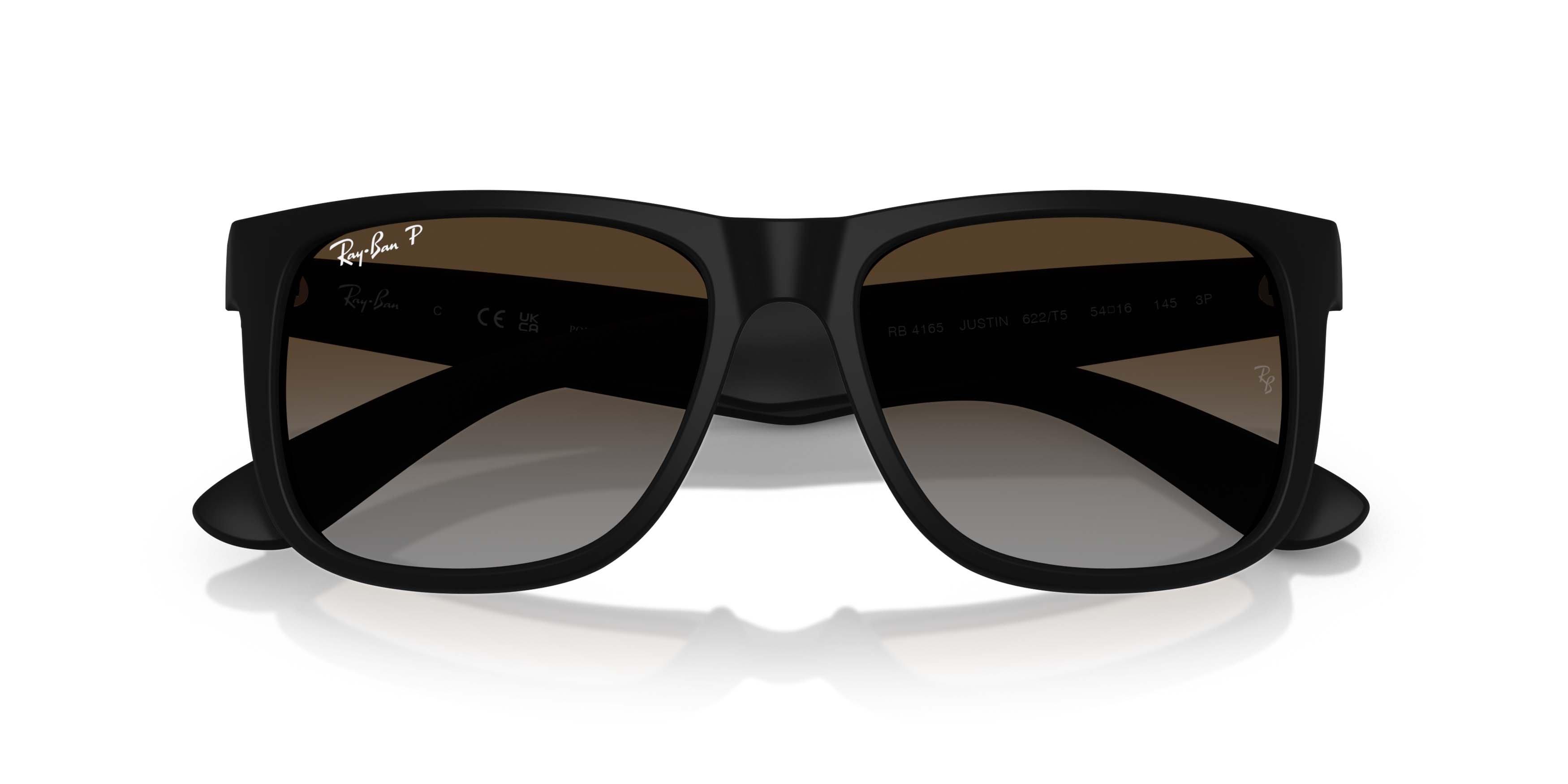 Ray-Ban Justin Classic Light Grey Gradient Brown Polarized Sunglasses - Rubber Black - BLACK/GREY