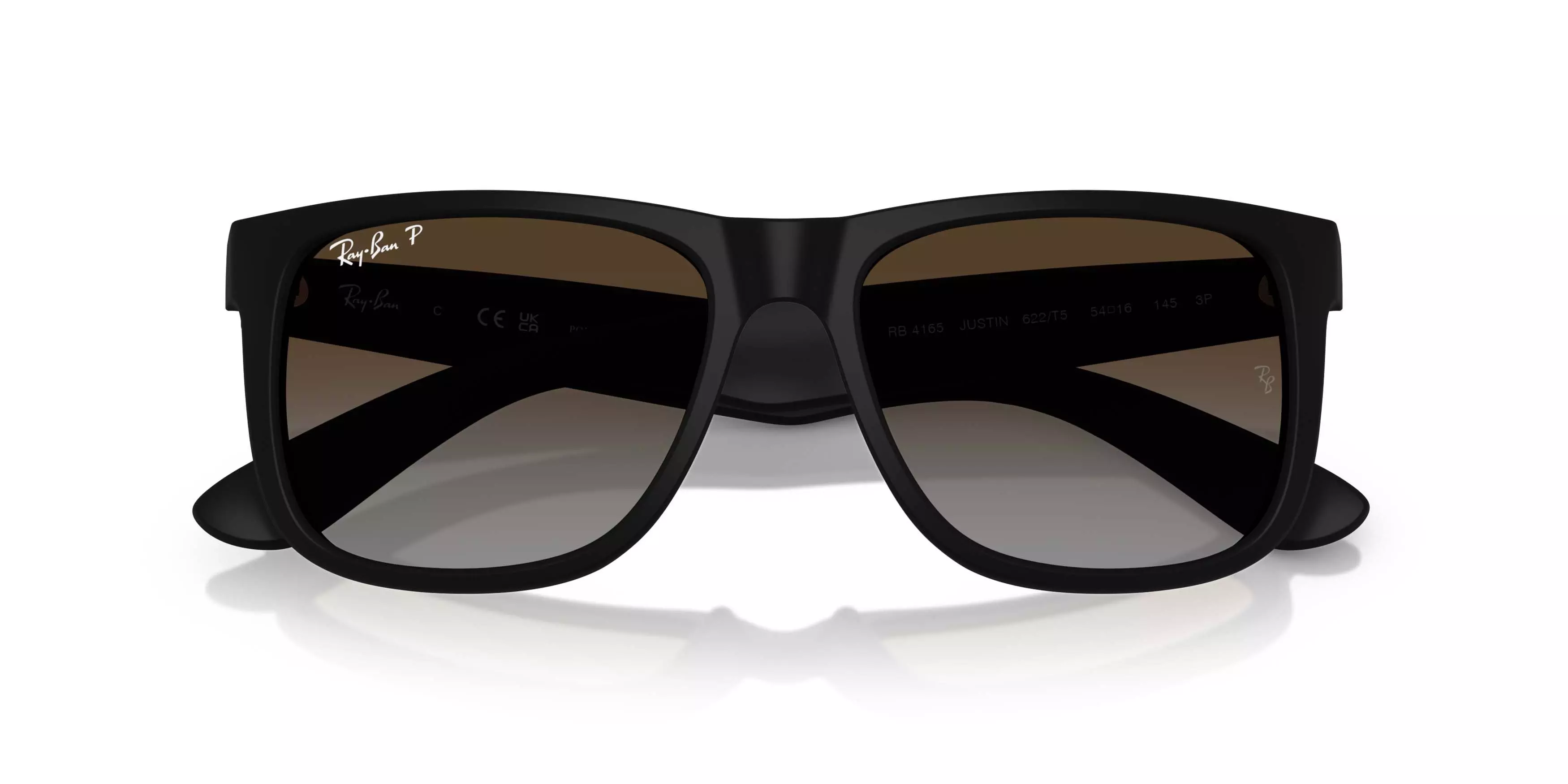 Ray-Ban Justin Classic Light Grey Gradient Brown Polarized Sunglasses - Rubber Black - BLACK/GREY