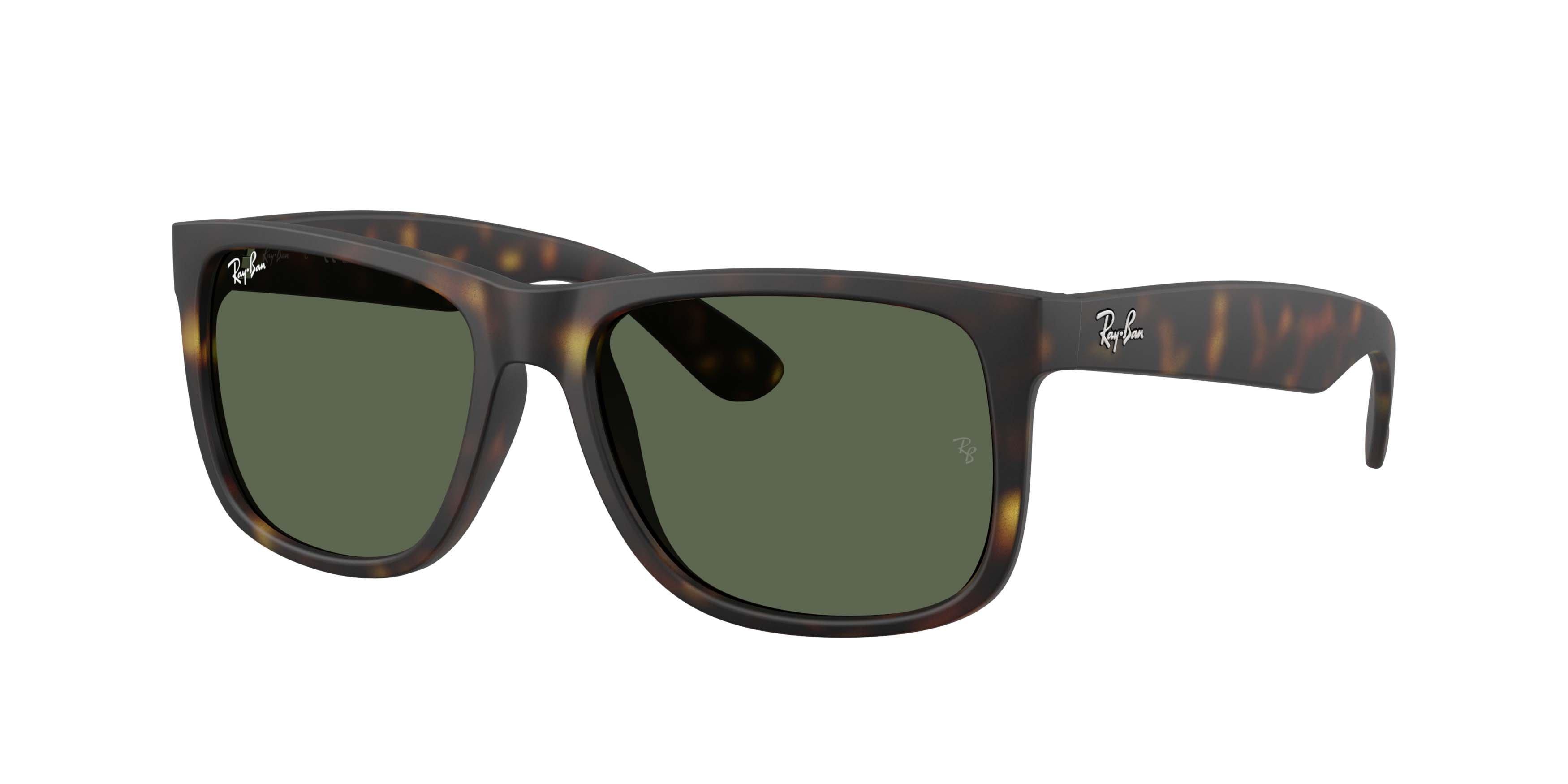 Ray-Ban Justin Classic Dark Green Sunglasses - Rubber Havana - BROWN/GREEN