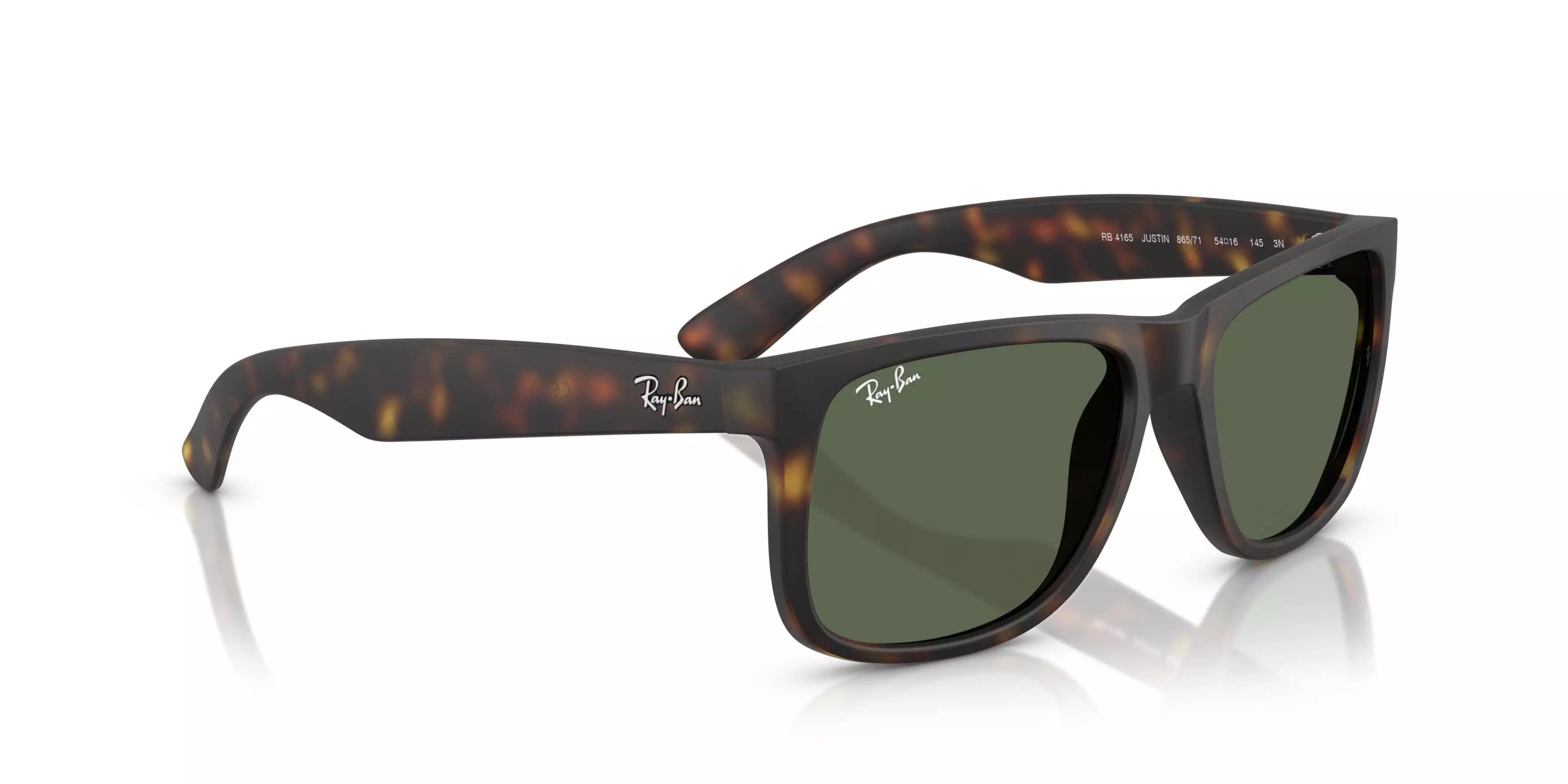 Ray-Ban Justin Classic Dark Green Sunglasses - Rubber Havana - BROWN/GREEN