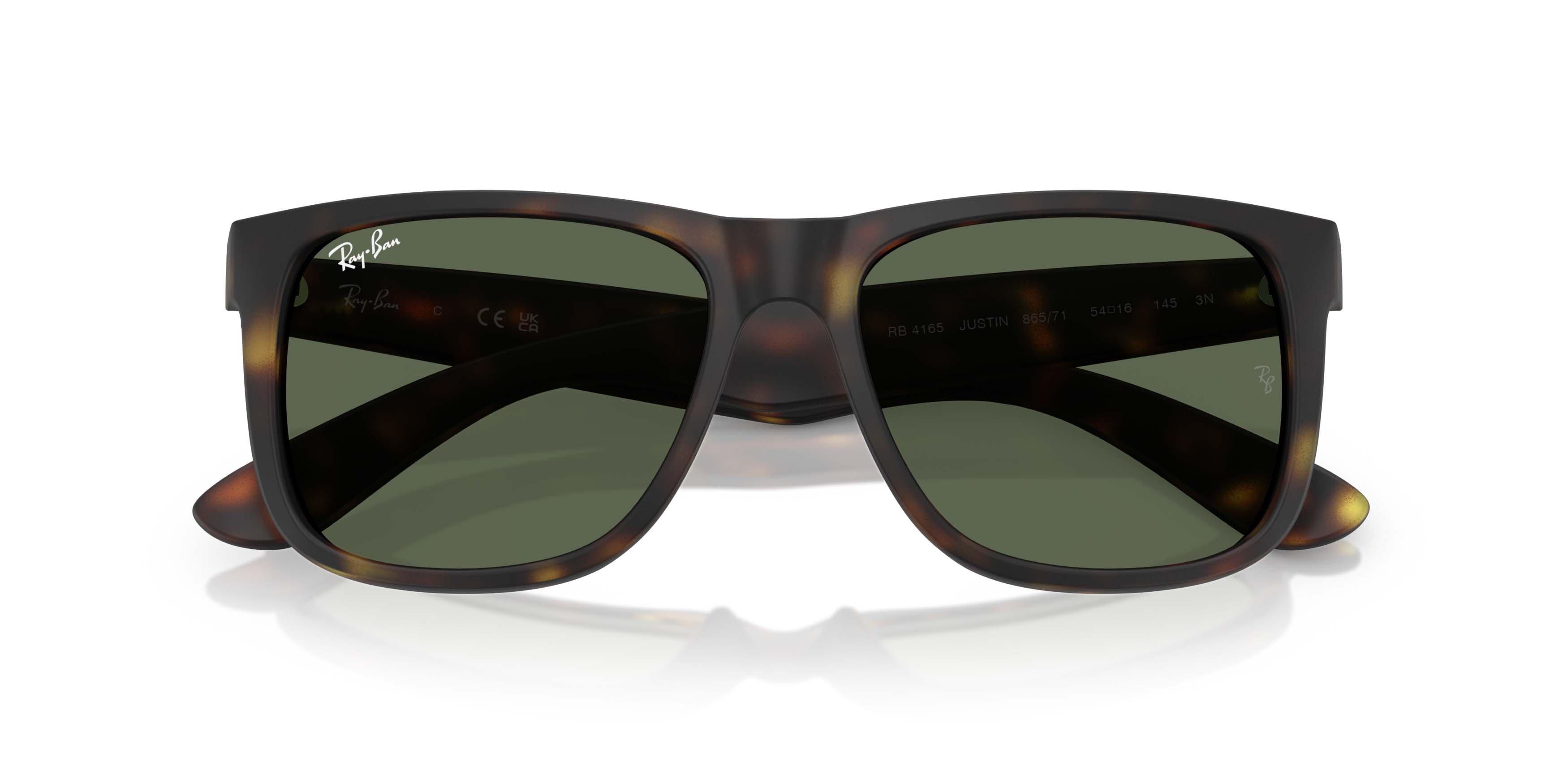 Ray-Ban Justin Classic Dark Green Sunglasses - Rubber Havana - BROWN/GREEN