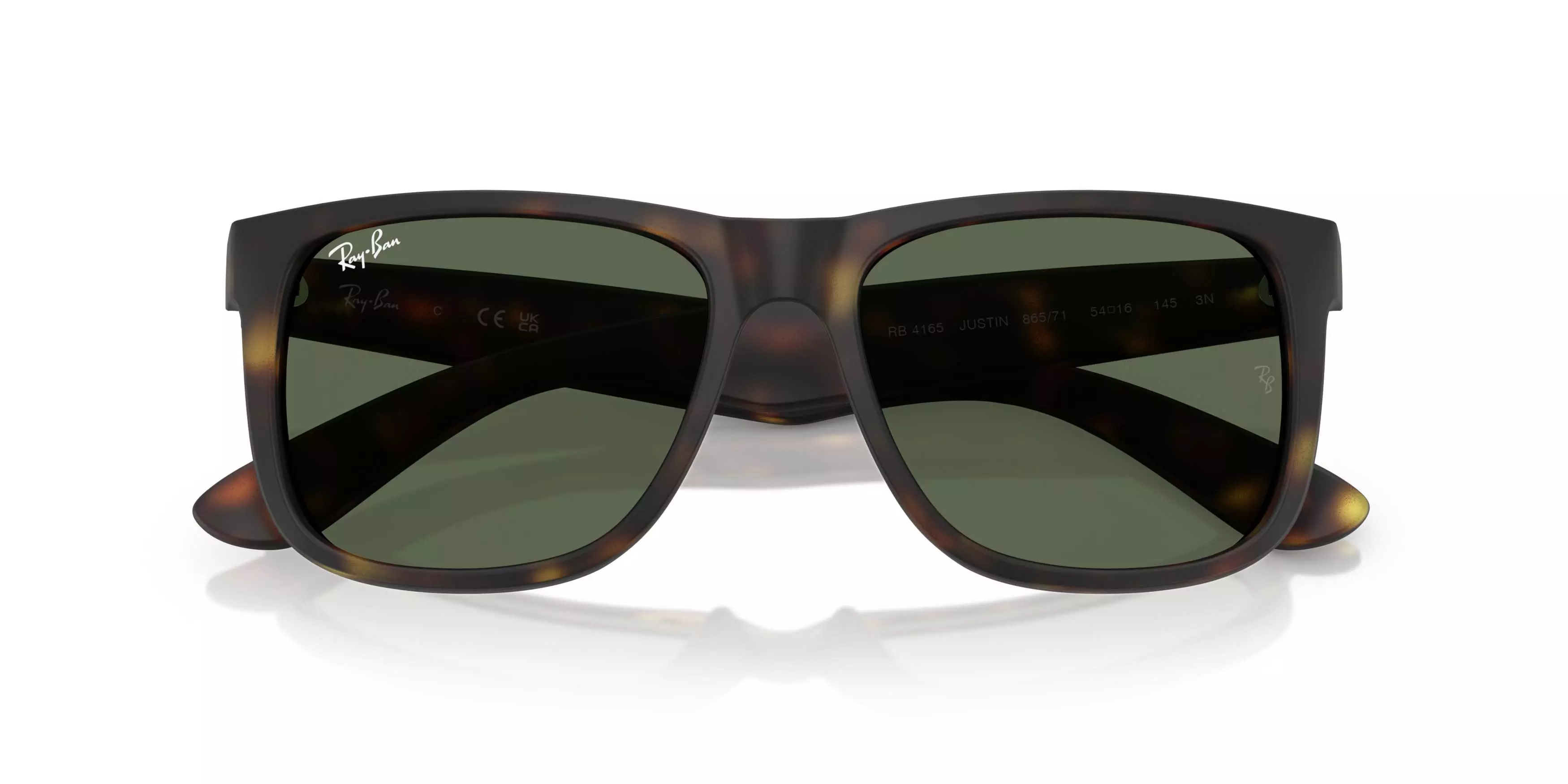 Ray-Ban Justin Classic Dark Green Sunglasses - Rubber Havana - BROWN/GREEN
