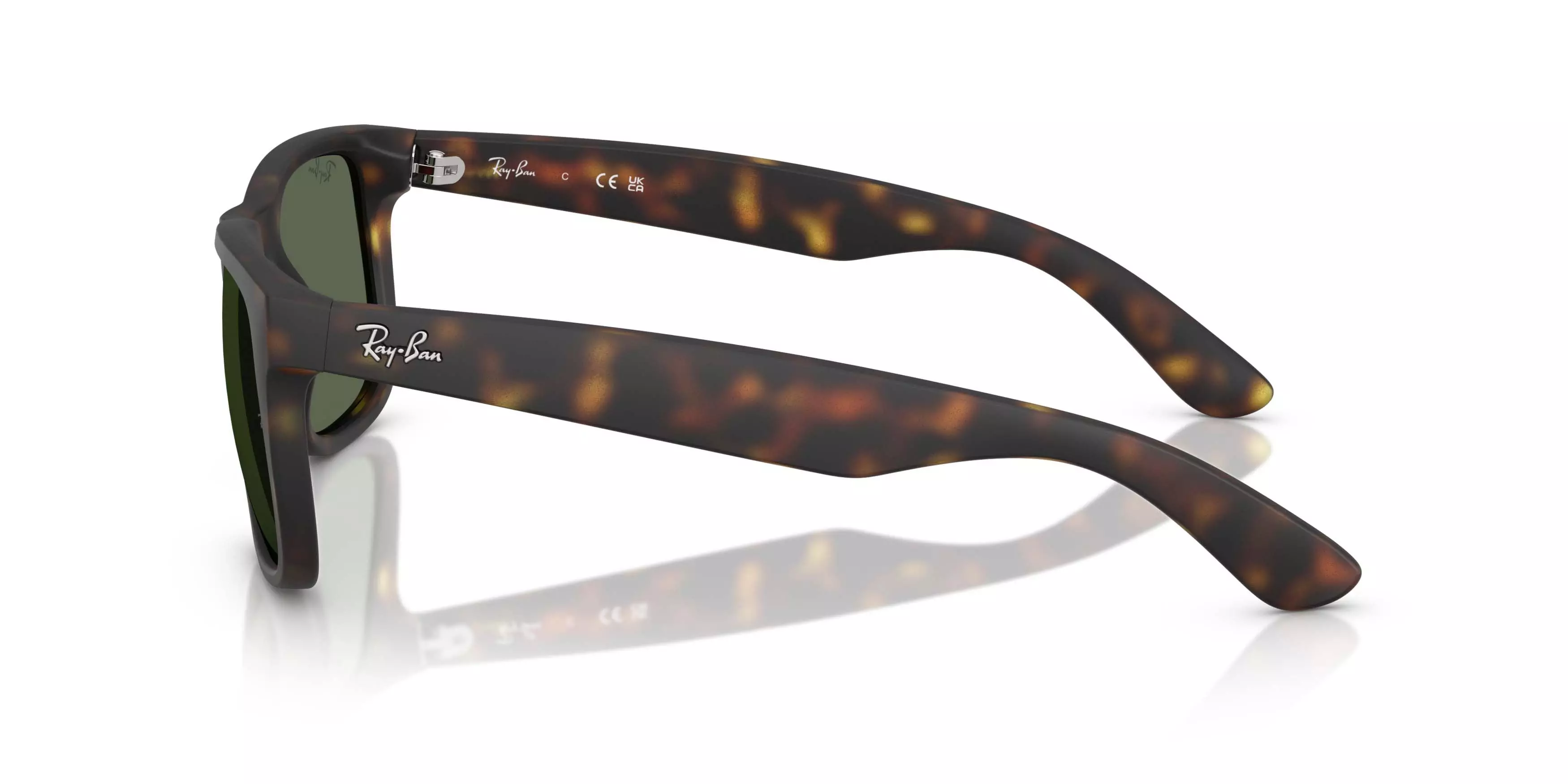 Ray-Ban Justin Classic Dark Green Sunglasses - Rubber Havana - BROWN/GREEN