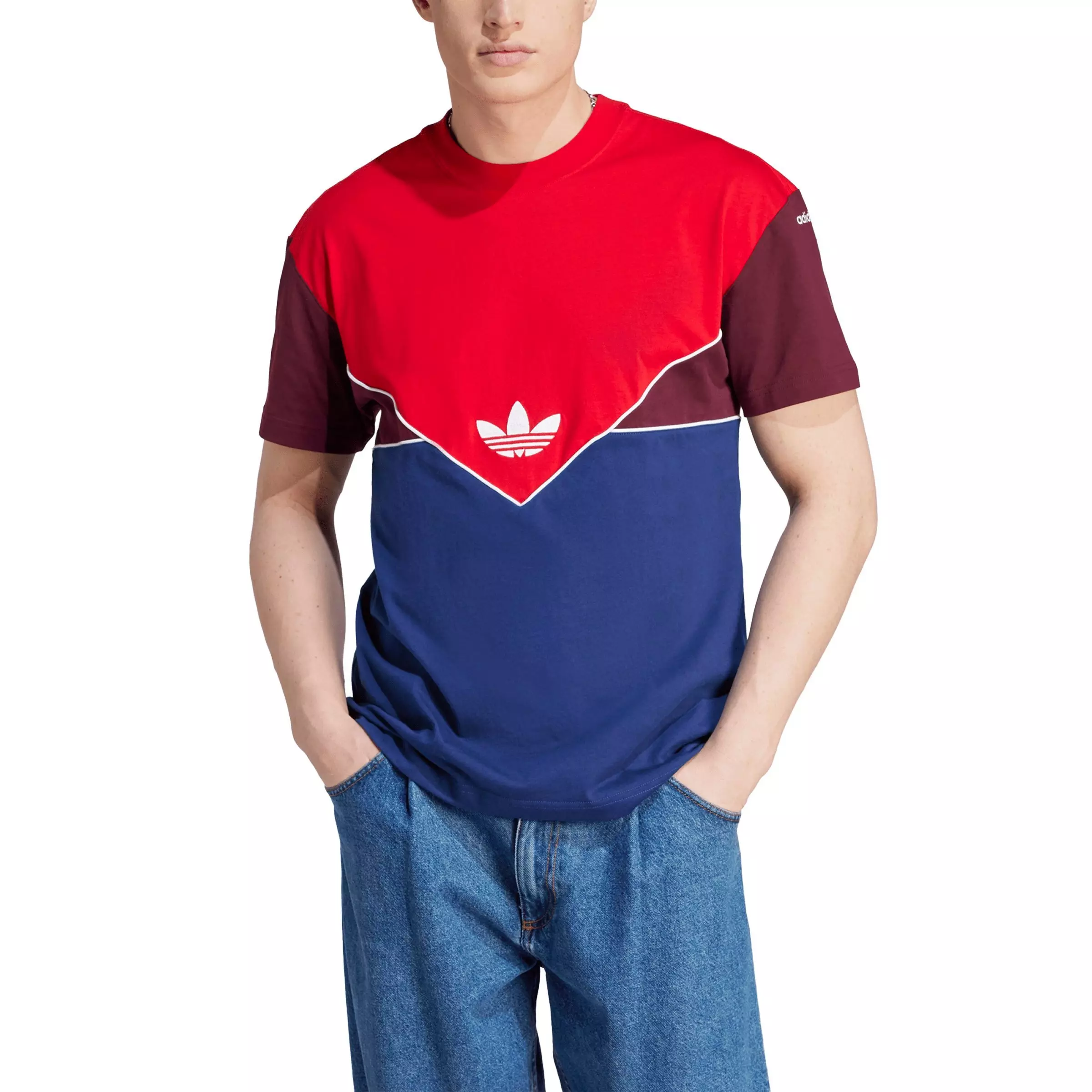 adidas Originals Men's Adicolor Seasonal Archive T-Shirt -Red/Dk Blue/Maroon - RED/DKBLUE/MAROON