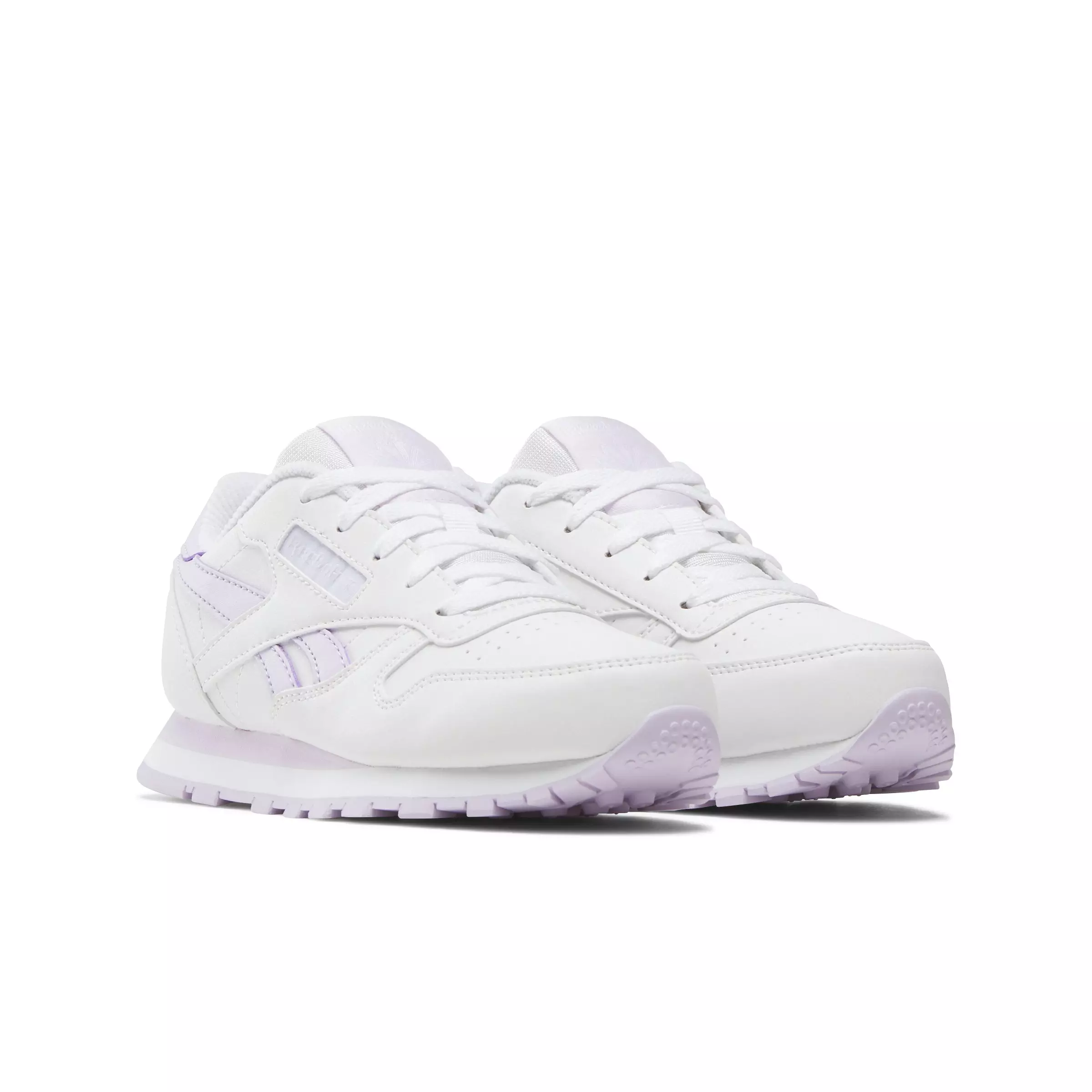 Reebok Classic Leather "White/Light Purple" Preschool Girls' Shoe - WHITE/LT PURPLE