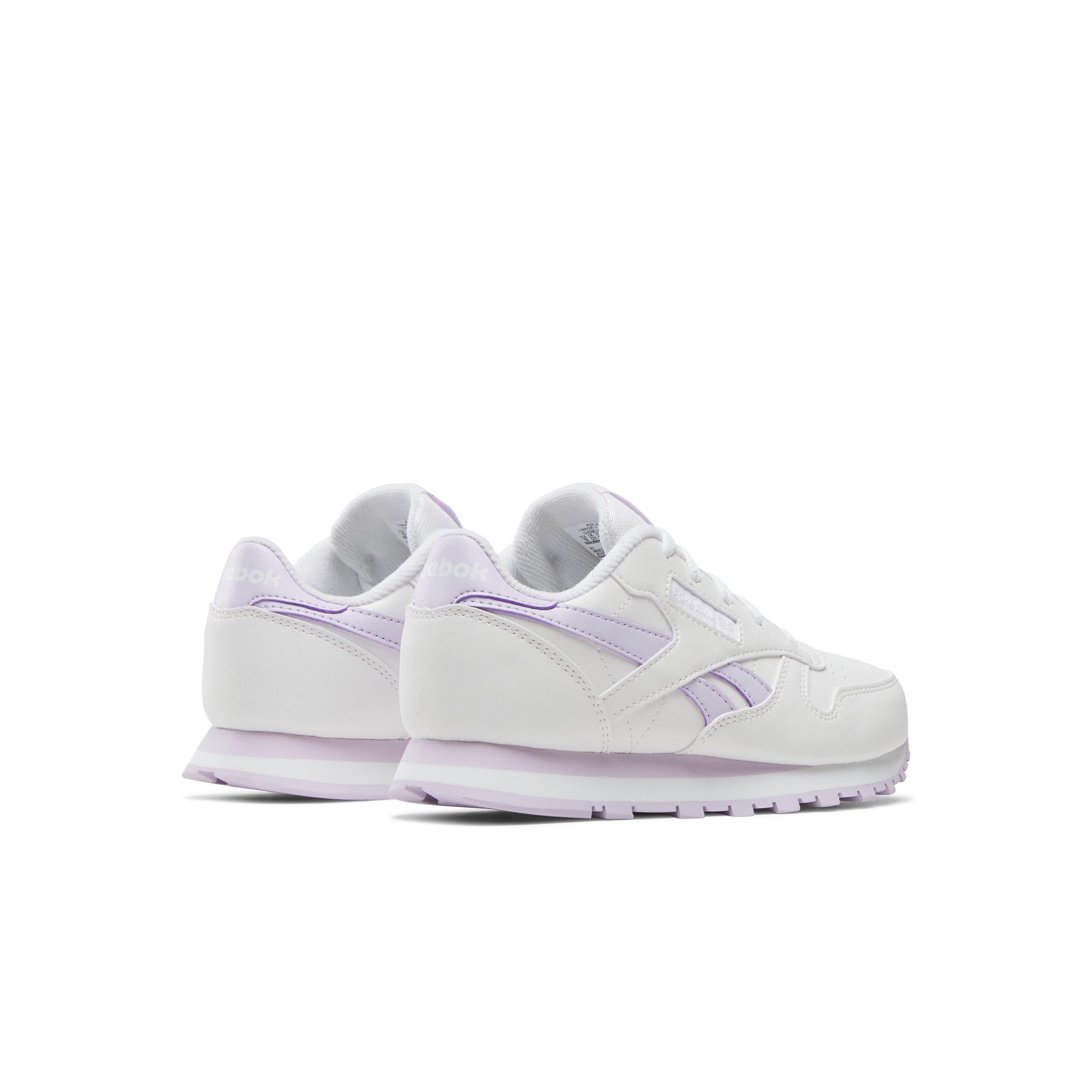 Reebok Classic Leather "White/Light Purple" Preschool Girls' Shoe - WHITE/LT PURPLE Thumbnail View 3